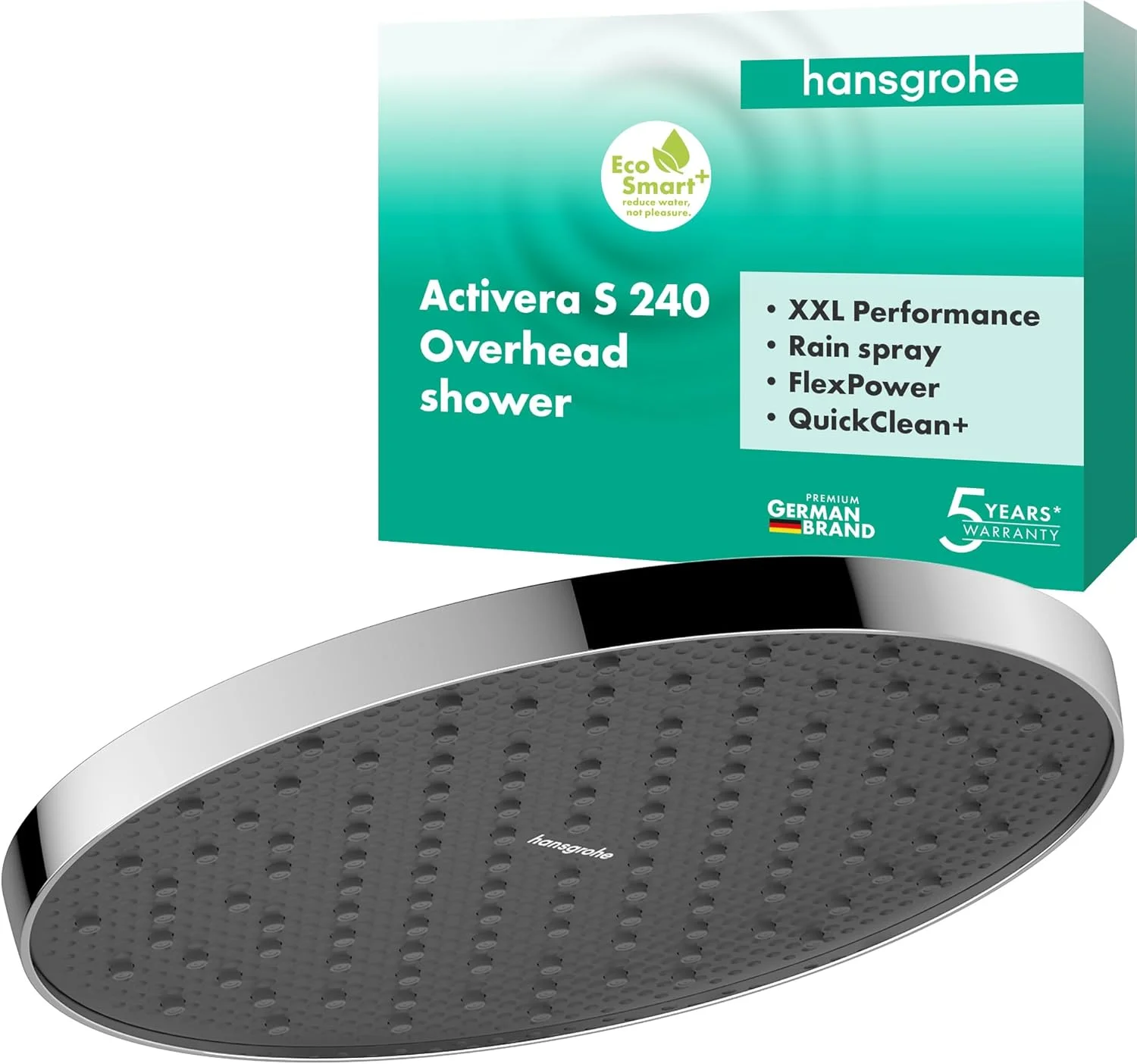 سردوش کاهنده مصرف آب Hansgrohe Activera S 28057000 (EcoSmart+)، سردوش گرد (240 میلی متر)، دوش بارانی با 1 نوع جت برای نصب دیواری یا سقفی، سردوش با عملکرد ضد رسوب