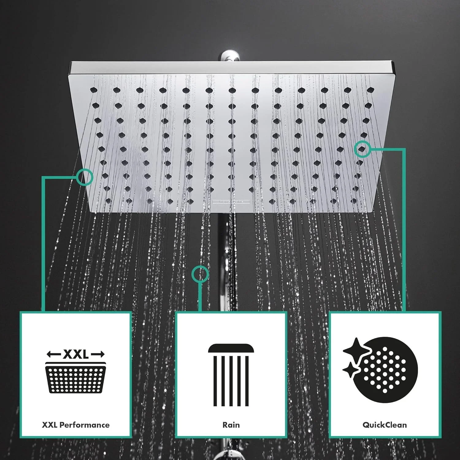 سیستم دوش هانسگروهه Vernis Shape - دارای شیر تغییر دهنده، سردوش بارانی (230 x 170 میلی متر)، دوش دستی (2 حالت پاشش)، شلنگ دوش، میله دوش و سردوش مربعی (1 حالت پاشش)، کروم