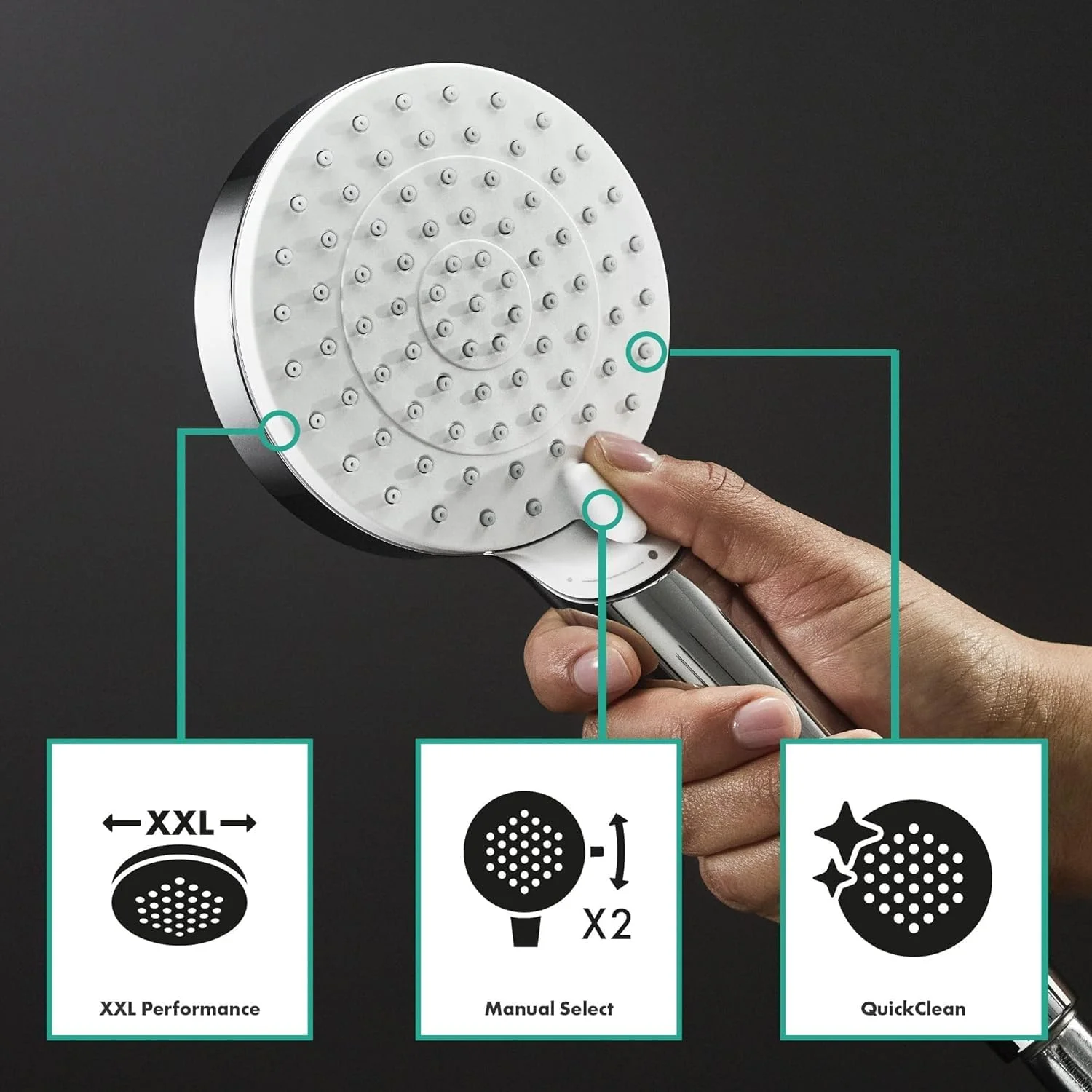 سیستم دوش هانسگروهه Vernis Shape - دارای شیر تغییر دهنده، سردوش بارانی (230 x 170 میلی متر)، دوش دستی (2 حالت پاشش)، شلنگ دوش، میله دوش و سردوش مربعی (1 حالت پاشش)، کروم