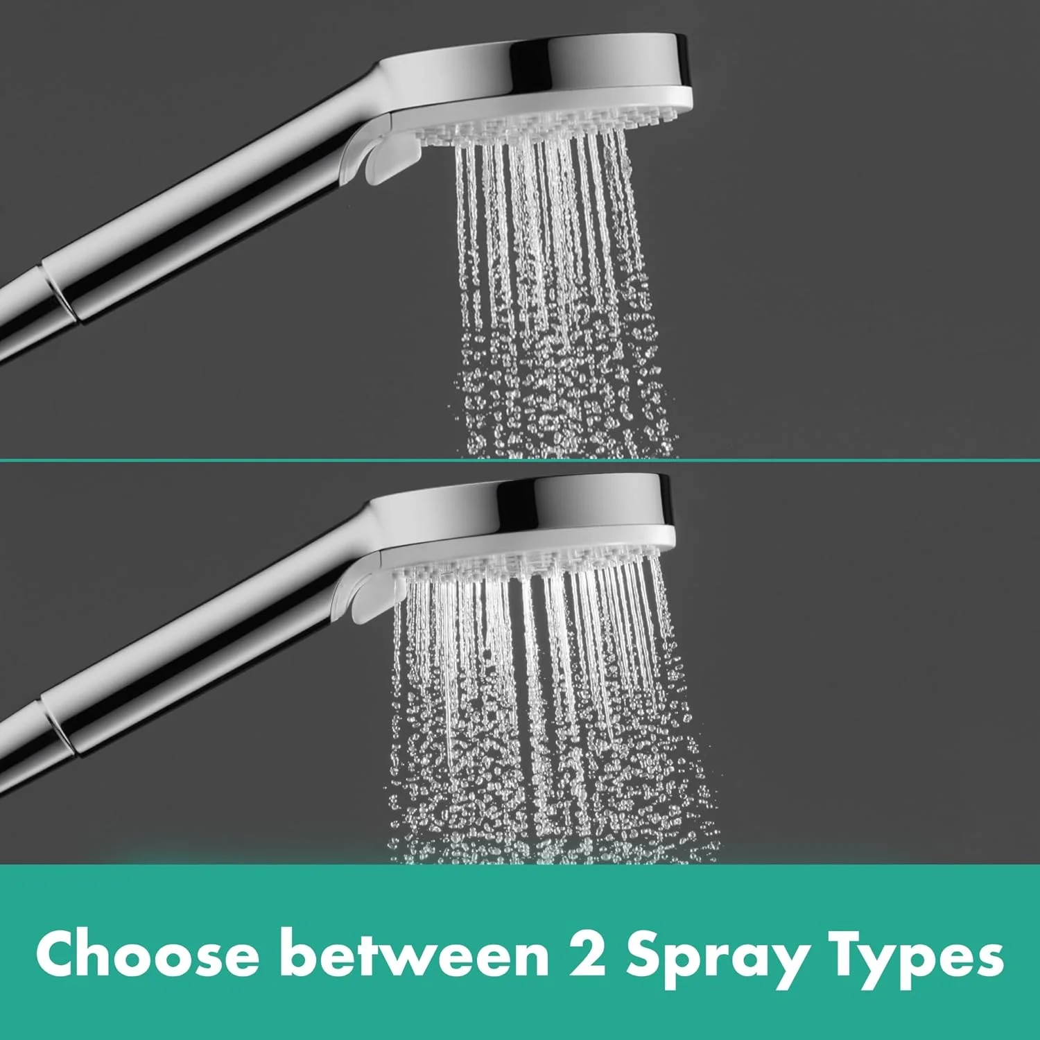 هانسگروهه کرومتا - ست دوش، سردوش با میله دوش 90 سانتی‌متری، نگهدارنده سردوش و شلنگ دوش 1.60 متری، دوش دستی با 2 حالت پاشش، سفید/کروم