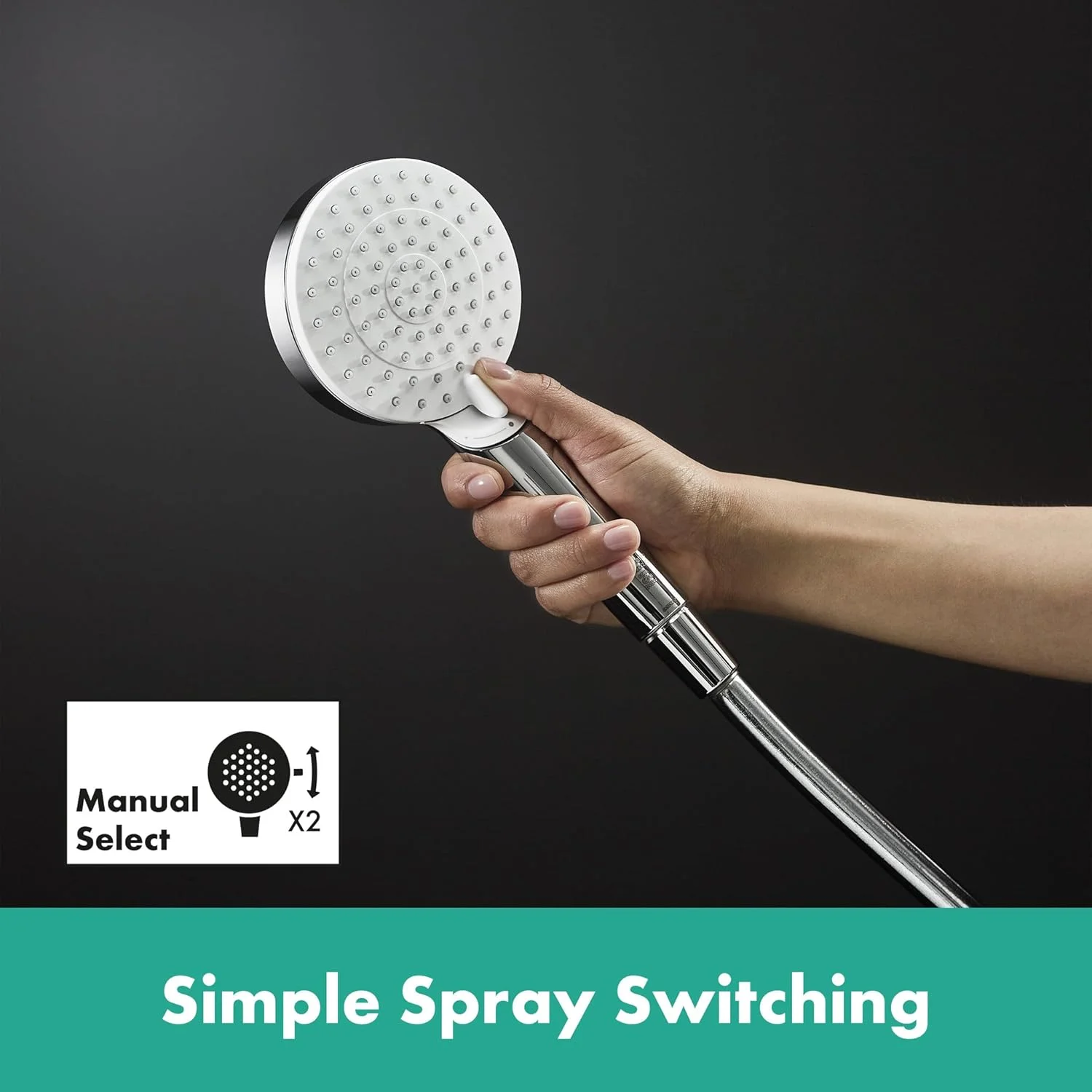 هانسگروهه کرومتا - ست دوش، سردوش با میله دوش 90 سانتی‌متری، نگهدارنده سردوش و شلنگ دوش 1.60 متری، دوش دستی با 2 حالت پاشش، سفید/کروم