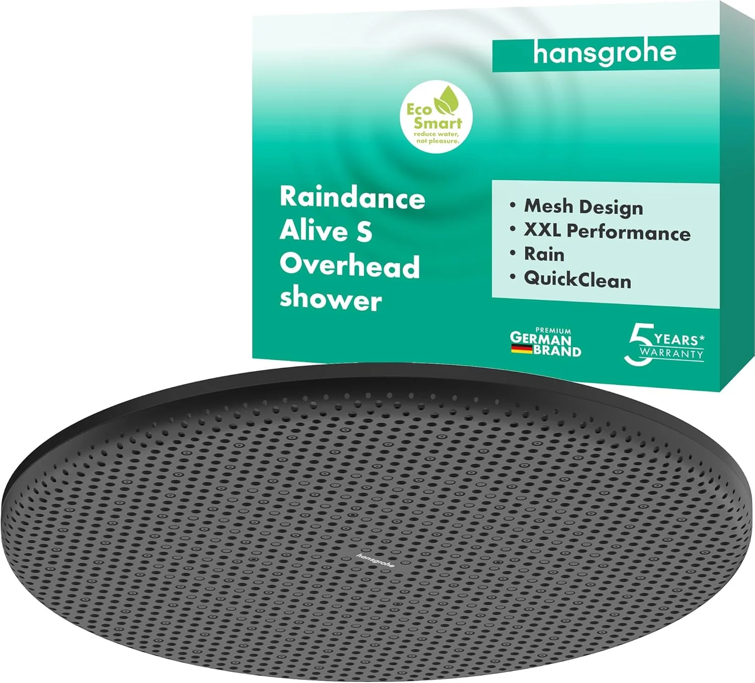 سردوش کاهنده مصرف آب هانسگروهه Raindance Alive S 24521670 (EcoSmart)، سردوش (300 میلی متر)، دوش بارانی با 1 نوع جت برای نصب روی دیوار/سقف، سردوش با عملکرد ضد رسوب، مات