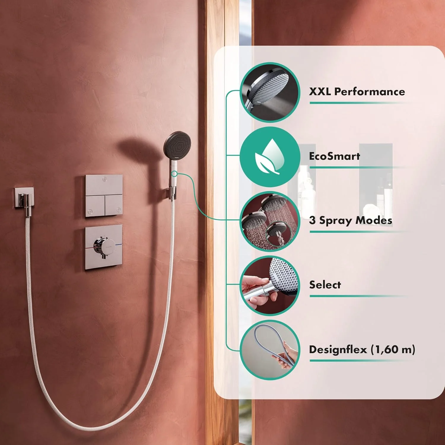 هانسگروهه ریندنس آلیو سلکت اس - ست دوش با سردوش صرفه جویی در مصرف آب (EcoSmart، شامل 3 حالت اسپری پودری)، شلنگ دوش (1.60 متر) و نگهدارنده سردوش، کروم، 24611000 هانسگروهه ریندنس آلیو سلکت اس - ست دوش با سردوش صرفه جویی در مصرف آب (EcoSmart، شامل 3 حالت اسپری پودری)، شلنگ دوش (1.60 متر) و نگهدارنده سردوش، کروم، 24611000