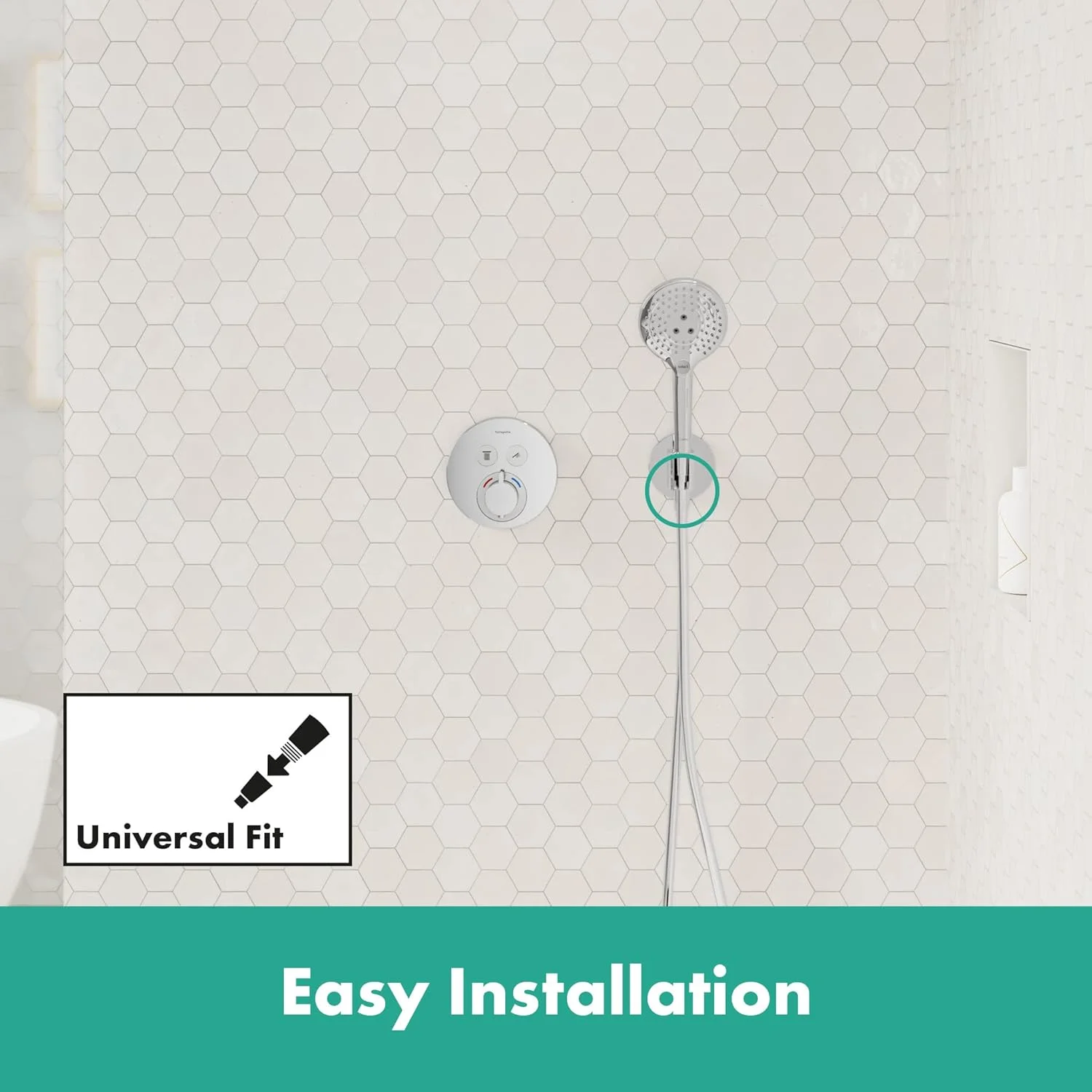 زانویی خروجی دوش Hansgrohe FitFix S با نگهدارنده سر دوش، اتصال شلنگ دوش با نگهدارنده دوش، کروم، 26487000