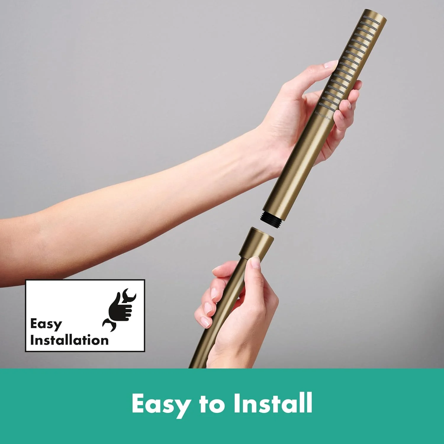 سردوش کاهنده مصرف آب هانسگروهه مدل Pulsify S 24126140 با نرخ جریان 5.4 لیتر در دقیقه (EcoSmart+)، سردوش دستی تک حالته (PowderRain)، سردوش حمام، سردوش اقتصادی با عملکرد ضد رسوب، برنز برس خورده