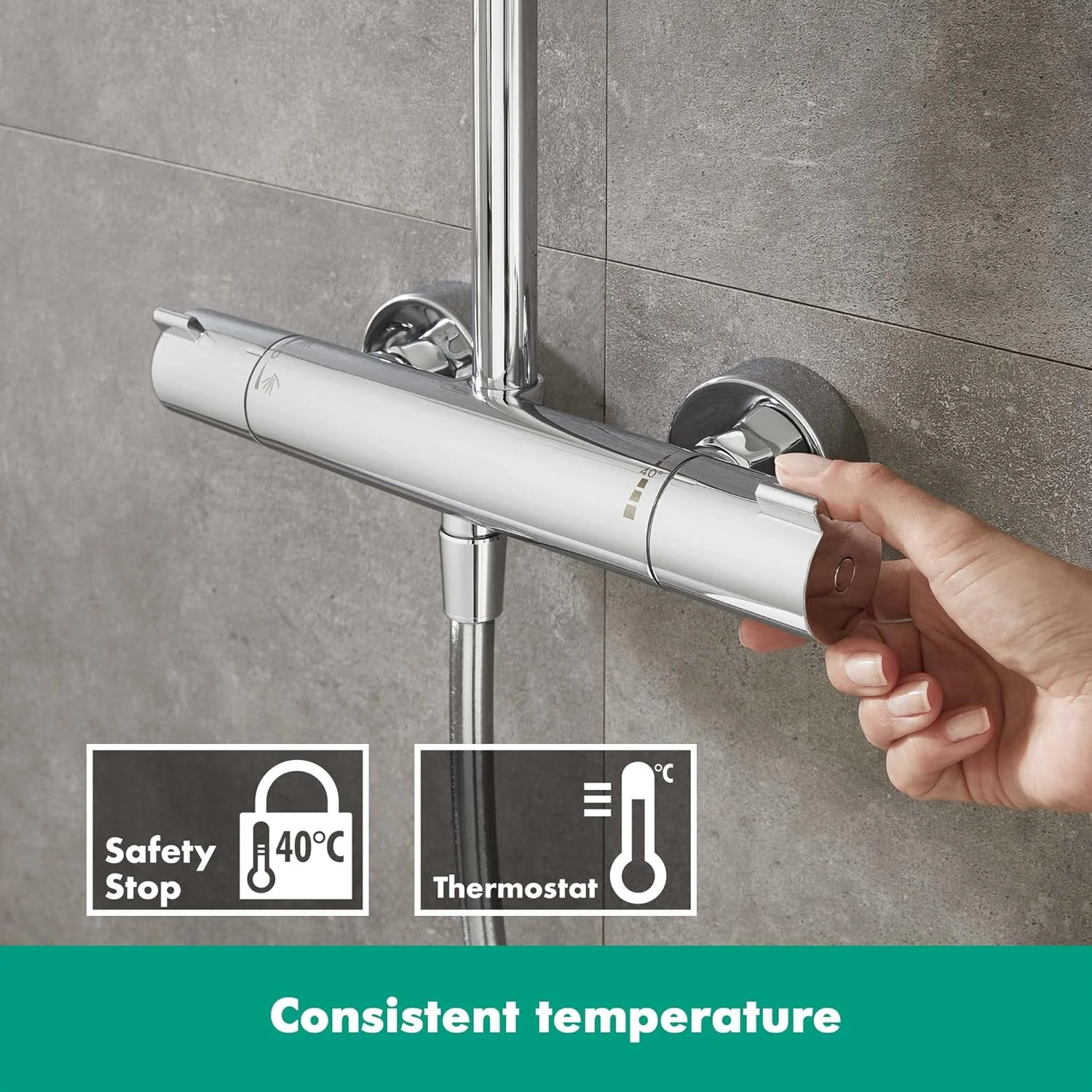 سیستم دوش hansgrohe Crometta S با ترموستات، سردوش بارانی (قطر 240 میلی متر)، دوش دستی (2 حالت پاشش)، شلنگ دوش، میله دوش و سردوش گرد (1 حالت پاشش)، کروم، 27267000