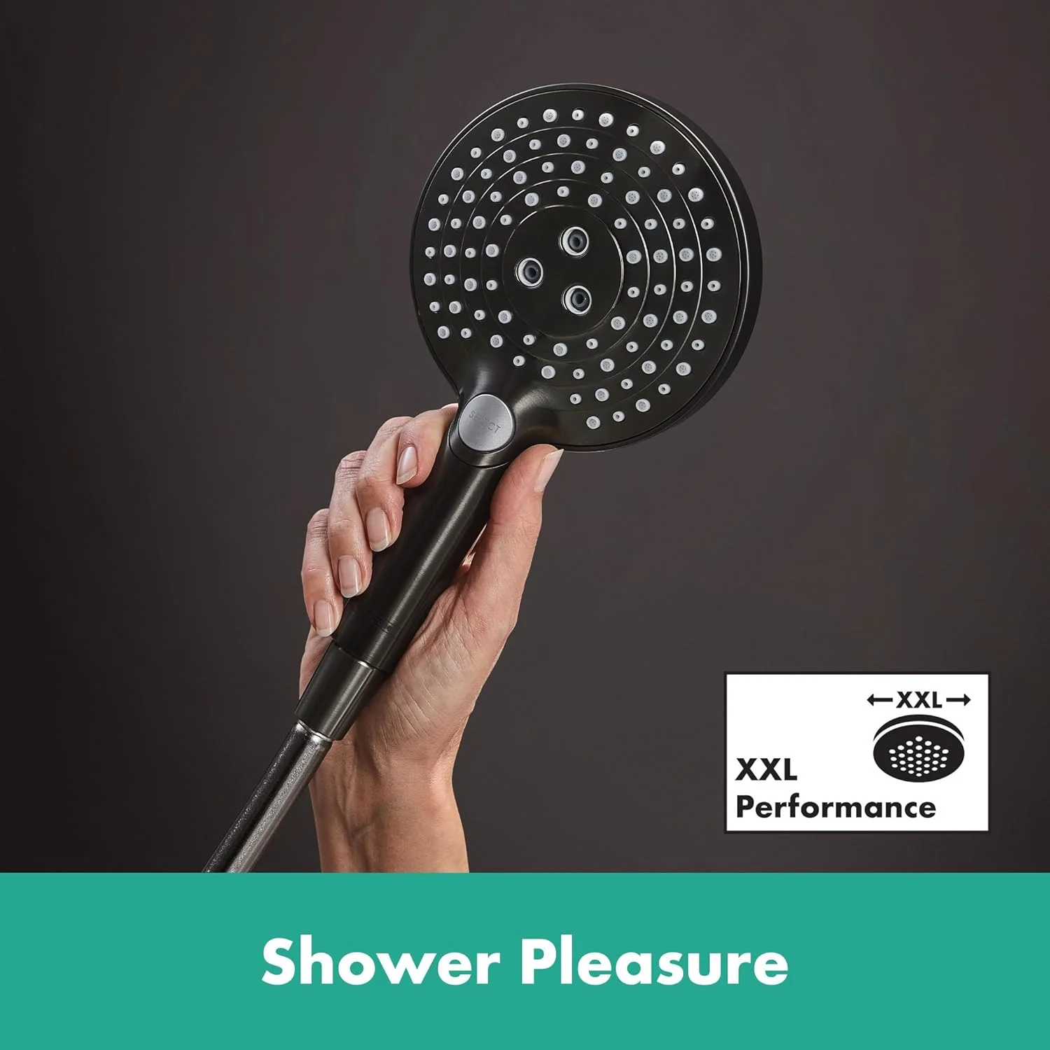 سردوش دستی هانسگروهه Raindance Select S با 3 نوع جریان آب (شامل PowderRain)، سردوش گرد (قطر 120 میلی متر)، سردوش با عملکرد ضد رسوب، کروم مشکی مات