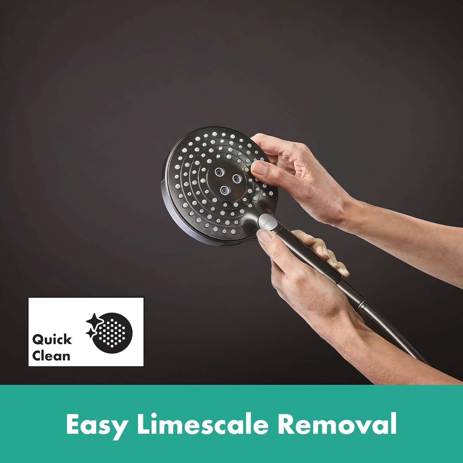 سردوش دستی هانسگروهه Raindance Select S با 3 نوع جریان آب (شامل PowderRain)، سردوش گرد (قطر 120 میلی متر)، سردوش با عملکرد ضد رسوب، کروم مشکی مات