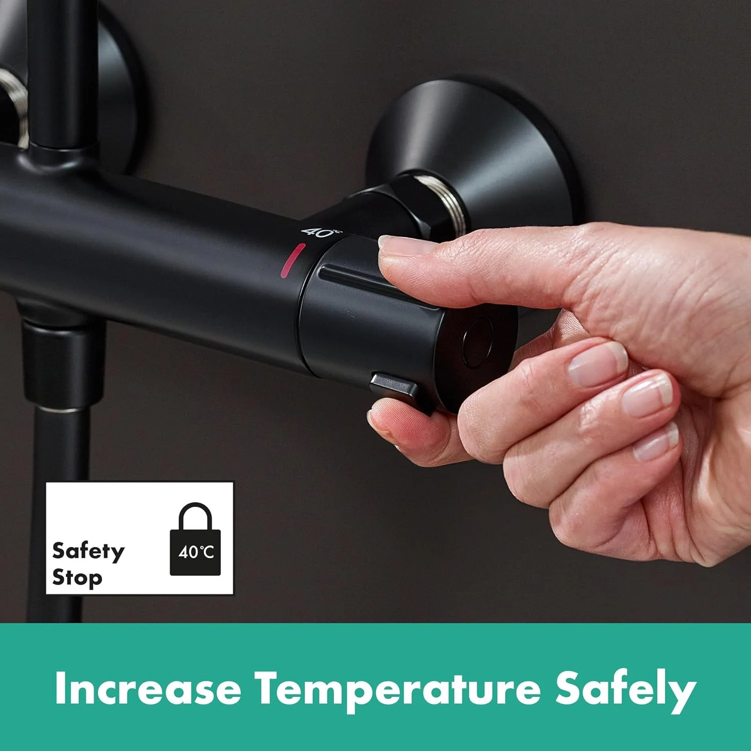 سیستم دوش hansgrohe Vernis Blend با ترموستات، سردوش بارانی (⌀ 205 میلی متر)، دوش دستی (1 حالت پاشش)، شلنگ دوش، میله دوش و سردوش گرد (1 حالت پاشش)، مشکی مات