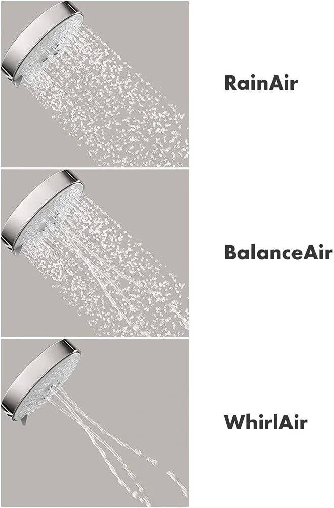 مجموعه سردوش دستی هانسگروهه Raindance S با نصب آسان، 4 اینچ، مدرن، 3 حالت پاشش RainAir، BalanceAir، Whirl Air Infusion با Airpower و QuickClean به همراه شلنگ، کروم، 2 GPM، 04518000