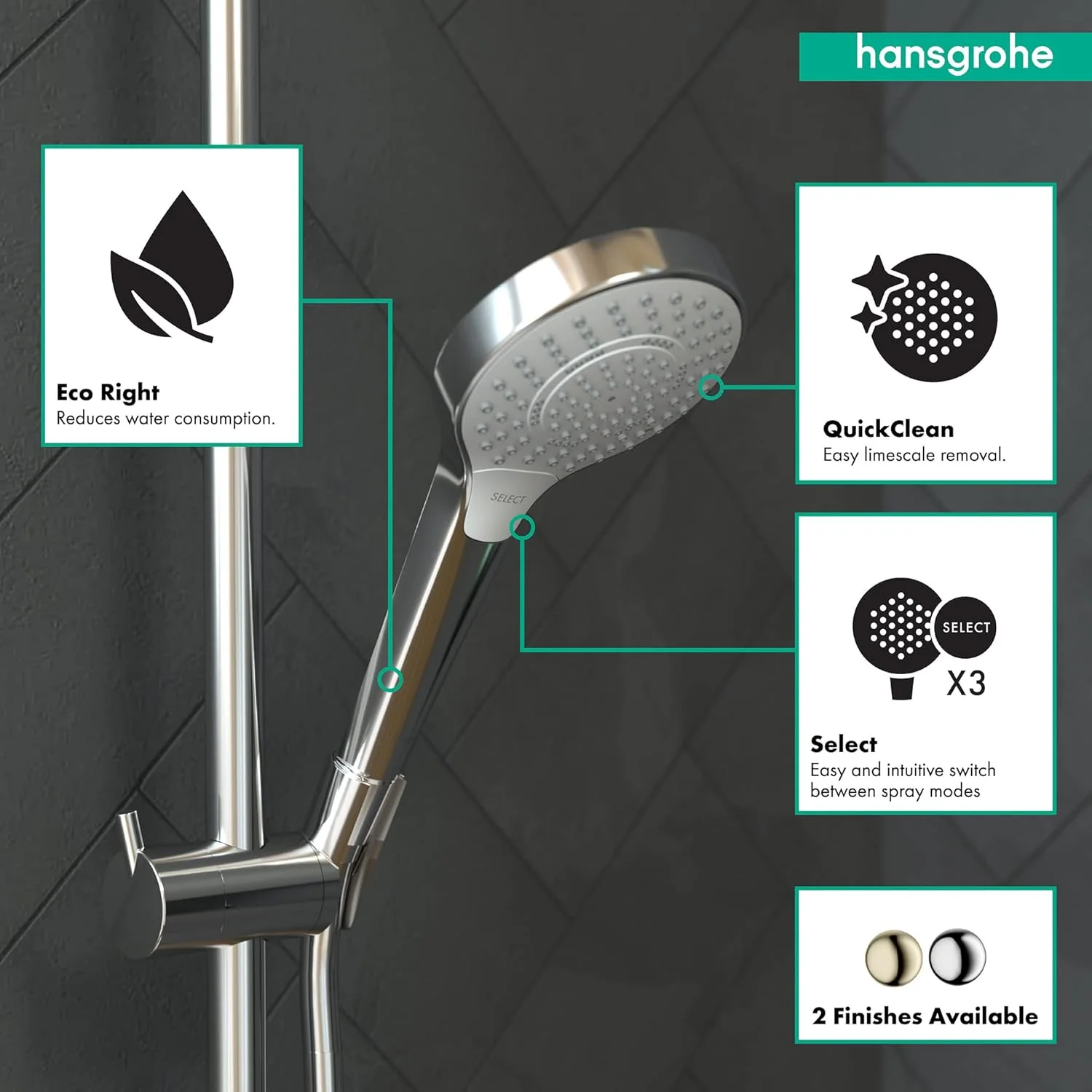 دوش دستی ۴ اینچی هانسگروهه کروما سلکت S با نصب آسان، مدرن، دارای ۳ حالت SoftRain، IntenseRain، Pulsating Massage مدل ۲۶۸۰۱۴۰۱ دوش دستی ۴ اینچی هانسگروهه کروما سلکت S با نصب آسان، مدرن، دارای ۳ حالت SoftRain، IntenseRain، Pulsating Massage مدل ۲۶۸۰۱۴۰۱