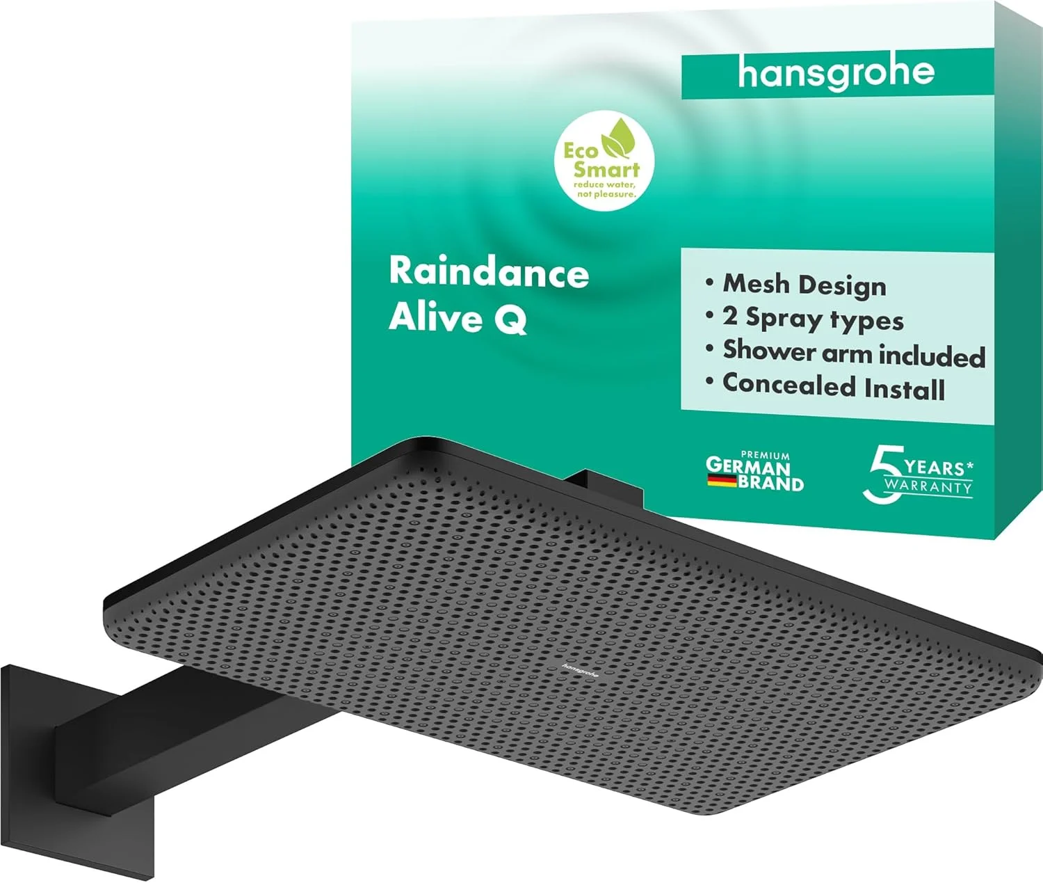 سردوش حمام هانسگروهه Raindance Alive Q 24550670 به همراه بازویی دوش 340 x 210 میلی متر، دوش بارانی با 2 نوع جت برای نصب دیواری، سردوش با عملکرد ضد رسوب، مشکی مات سردوش حمام هانسگروهه Raindance Alive Q 24550670 به همراه بازویی دوش 340 x 210 میلی متر، دوش بارانی با 2 نوع جت برای نصب دیواری، سردوش با عملکرد ضد رسوب، مشکی مات