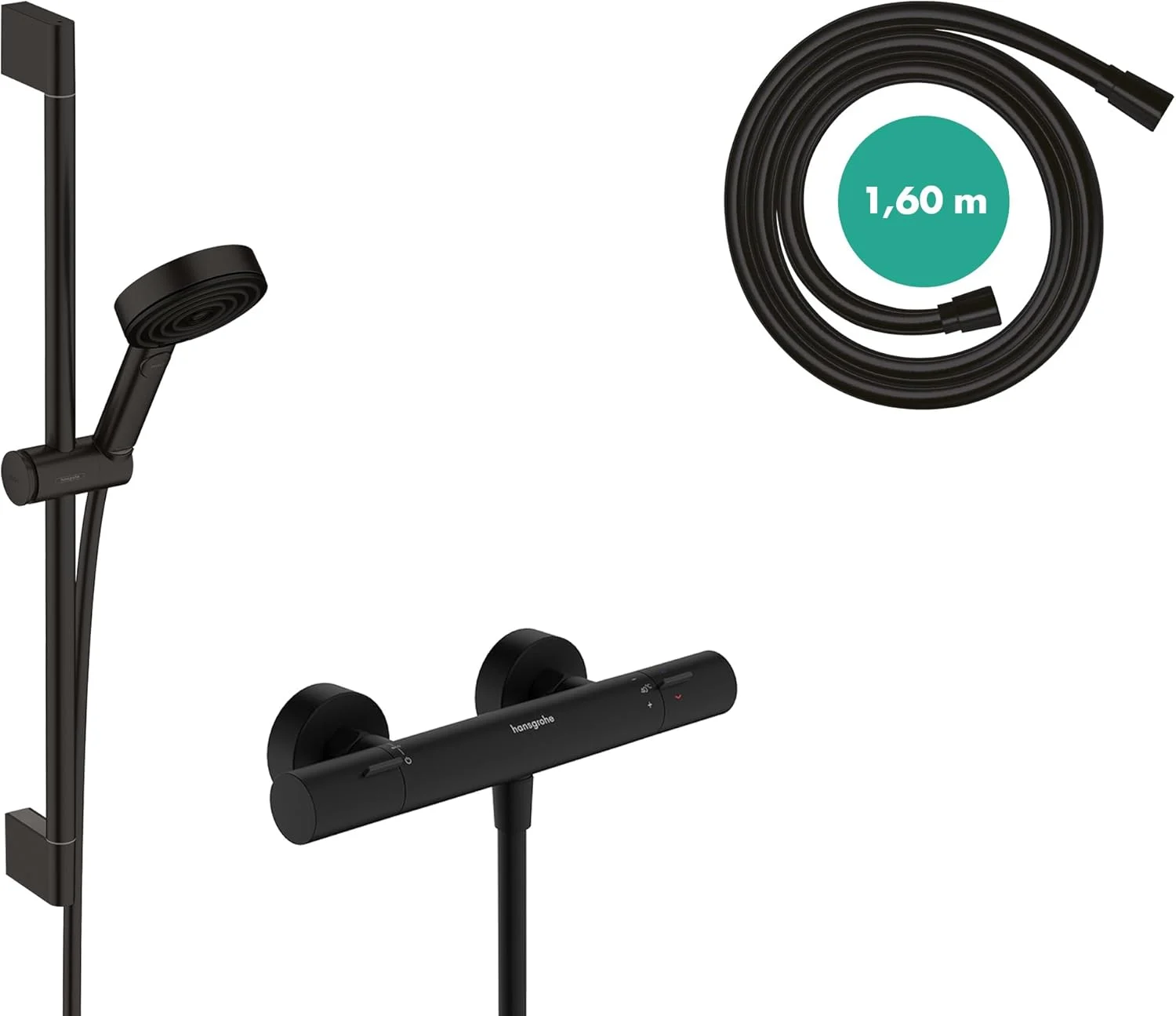 مجموعه دوش صرفه جویی در آب هانسگروهه Pulsify Select S با ترموستات Ecostat Fine، با سر دوش 8.2 لیتر در دقیقه (EcoSmart)، میله دوش 65 سانتی متری، شلنگ و نگهدارنده دوش، مشکی مات، 24262670 مجموعه دوش صرفه جویی در آب هانسگروهه Pulsify Select S با ترموستات Ecostat Fine، با سر دوش 8.2 لیتر در دقیقه (EcoSmart)، میله دوش 65 سانتی متری، شلنگ و نگهدارنده دوش، مشکی مات، 24262670