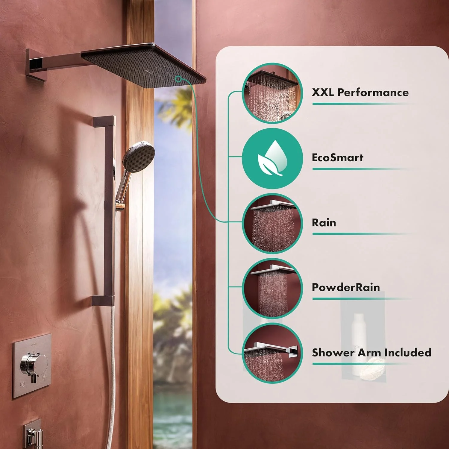 سردوش hansgrohe Raindance Alive Q 24550000 به همراه بازوی دوش 340 x 210 میلی متر، دوش بارانی با 2 نوع جت برای نصب دیواری، سردوش با عملکرد ضد رسوب، کروم سردوش hansgrohe Raindance Alive Q 24550000 به همراه بازوی دوش 340 x 210 میلی متر، دوش بارانی با 2 نوع جت برای نصب دیواری، سردوش با عملکرد ضد رسوب، کروم