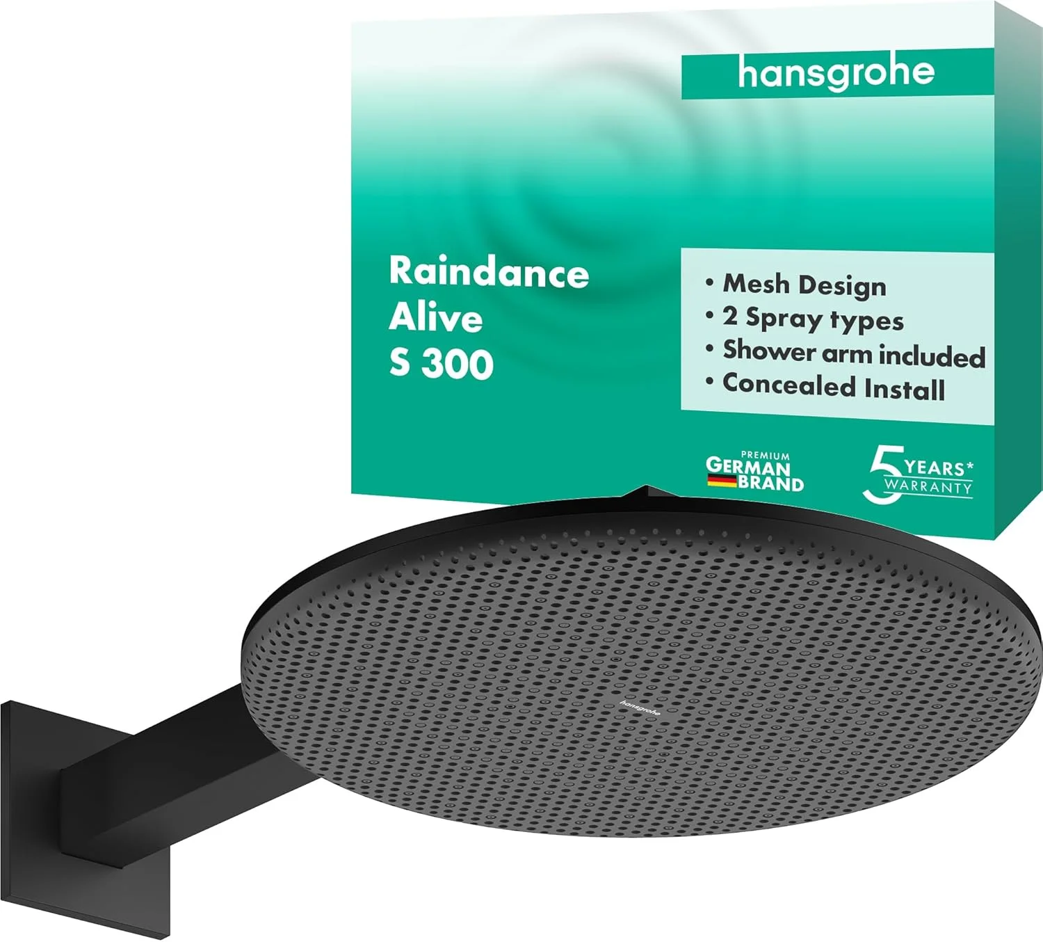 سردوش دوش حمام صرفه جویی در آب هانسگروهه Raindance Alive S 24541670 (EcoSmart) به همراه بازوی دوش / دوش بارانی با 2 نوع جت برای نصب دیواری، سردوش دوش، عملکرد ضد رسوب، مشکی مات سردوش دوش حمام صرفه جویی در آب هانسگروهه Raindance Alive S 24541670 (EcoSmart) به همراه بازوی دوش / دوش بارانی با 2 نوع جت برای نصب دیواری، سردوش دوش، عملکرد ضد رسوب، مشکی مات