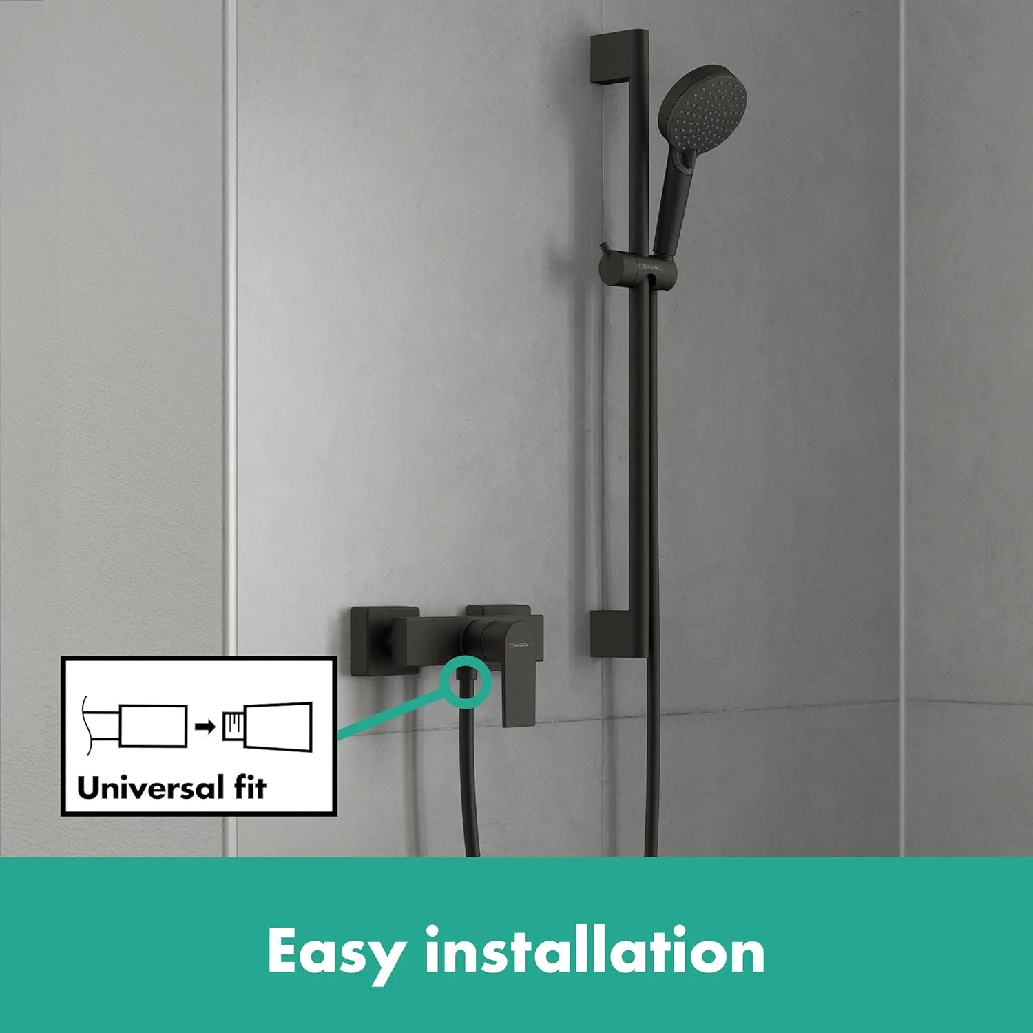 شیر دوش اهرمی تک دستگیره هانسگروهه Vernis Shape برای نصب روکار، مشکی مات، 71650670