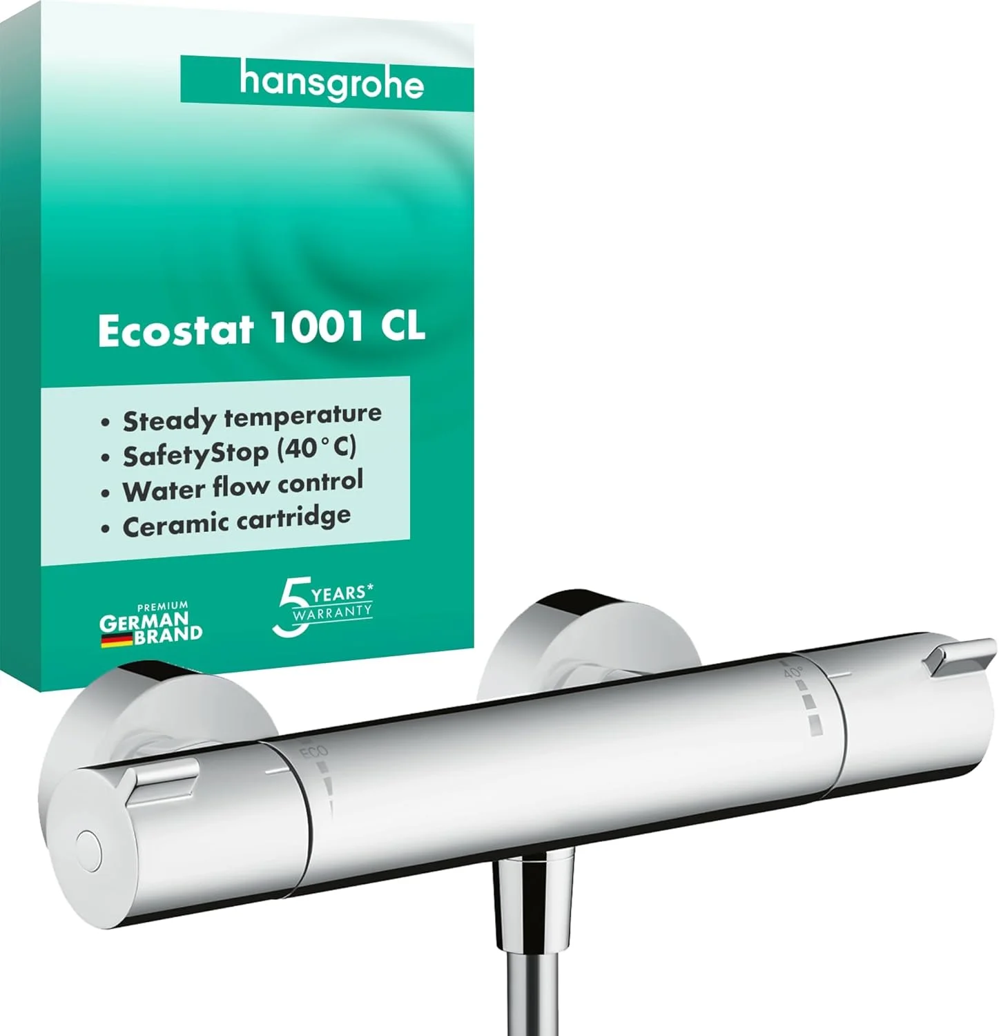 ترموستات دوش روکار Hansgrohe Ecostat 1001 CL، شیر دوش با توقف ایمنی در دمای 40 درجه سانتیگراد، شیر مخلوط کن برای 1 عملکرد، کروم، 13211000 ترموستات دوش روکار Hansgrohe Ecostat 1001 CL، شیر دوش با توقف ایمنی در دمای 40 درجه سانتیگراد، شیر مخلوط کن برای 1 عملکرد، کروم، 13211000