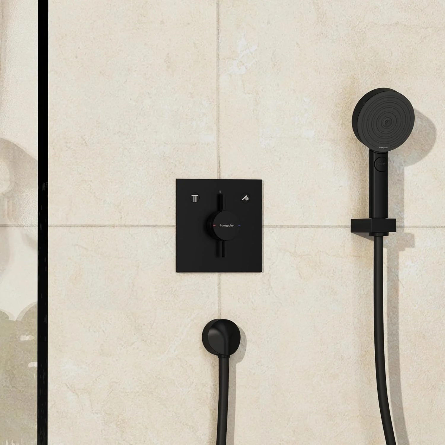 شیر دوش توکار هانسگروهه DuoTurn E برای 2 مصرف کننده، شیر اهرمی تکی مربعی برای iBox Universal 2، مشکی مات