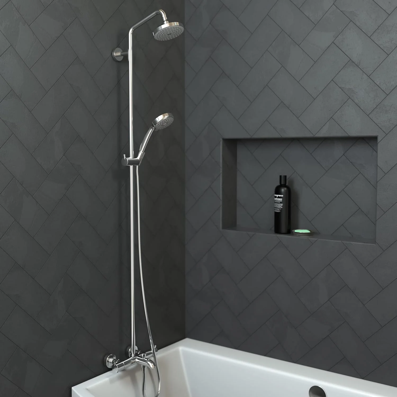 سیستم دوش لوله ای روکار هانسگروهه کروما با قابلیت تنظیم ارتفاع لغزشی، مدل مدرن RainAir Air Infusion با Airpower و QuickClean، رنگ کروم، 27143001، بزرگ