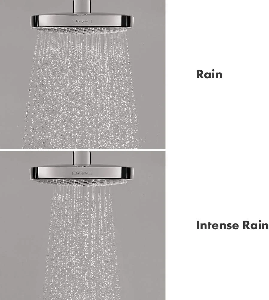 سردوش حمام هانسگروهه کروما سلکت S با قطر 7 اینچ، صرفه جویی در مصرف آب، جریان کم، مدرن، دارای 2 حالت اسپری بارانی و IntenseRain با تکنولوژی QuickClean، روکش کروم، مدل 04388000