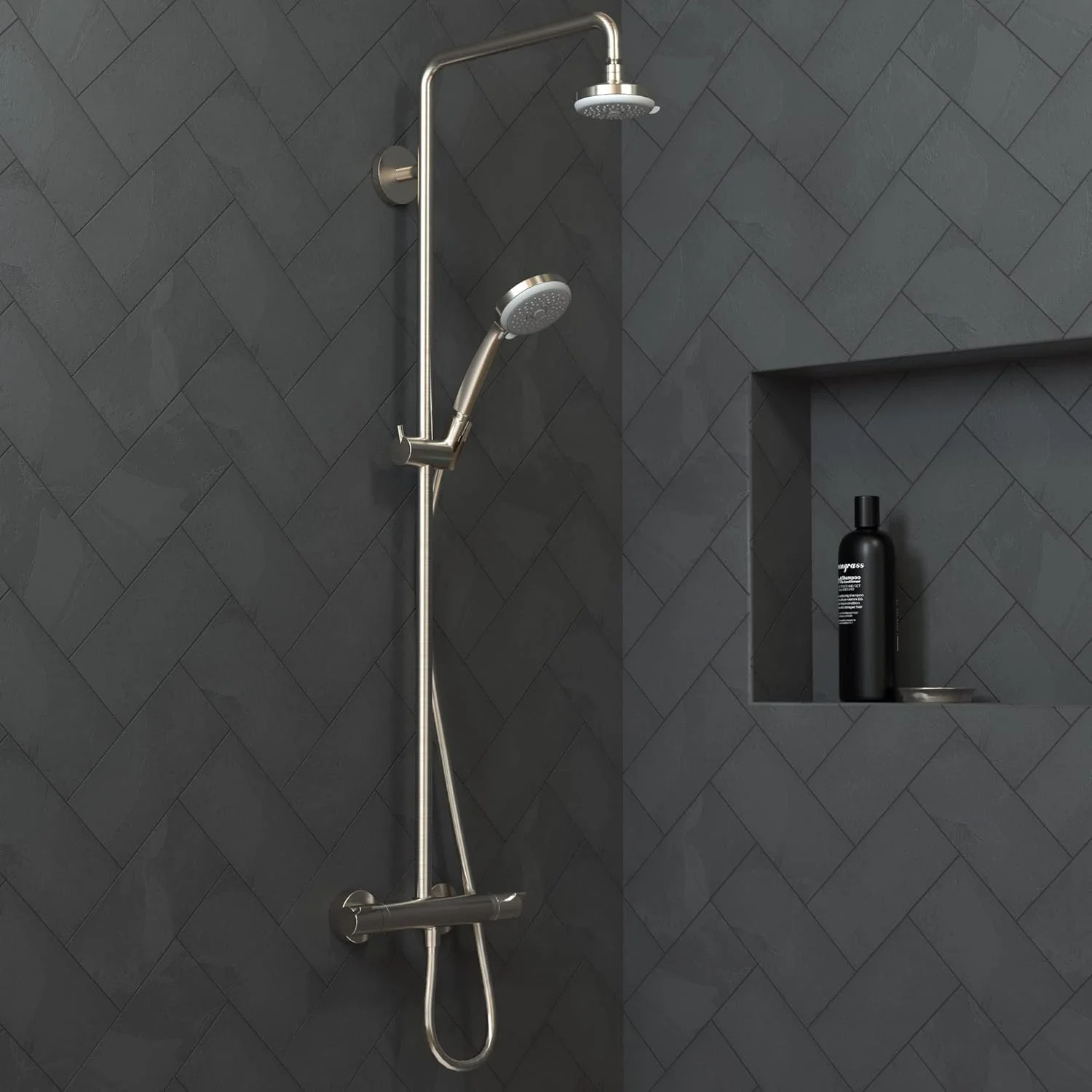 سردوش حمام هانسگروهه کروما 100، 4 اینچی، جریان کم، مدرن، 3 حالته (پاشش کامل، ماساژ نبضی، توربو فشرده) صرفه جویی در آب با QuickClean، نیکل برس خورده، 04733820