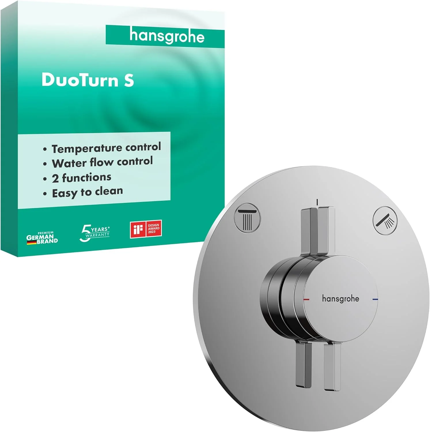 شیر دوش توکار هانسگروهه DuoTurn S برای 2 مصرف کننده، شیر اهرمی تکی گرد برای iBox Universal 2، کروم شیر دوش توکار هانسگروهه DuoTurn S برای 2 مصرف کننده، شیر اهرمی تکی گرد برای iBox Universal 2، کروم