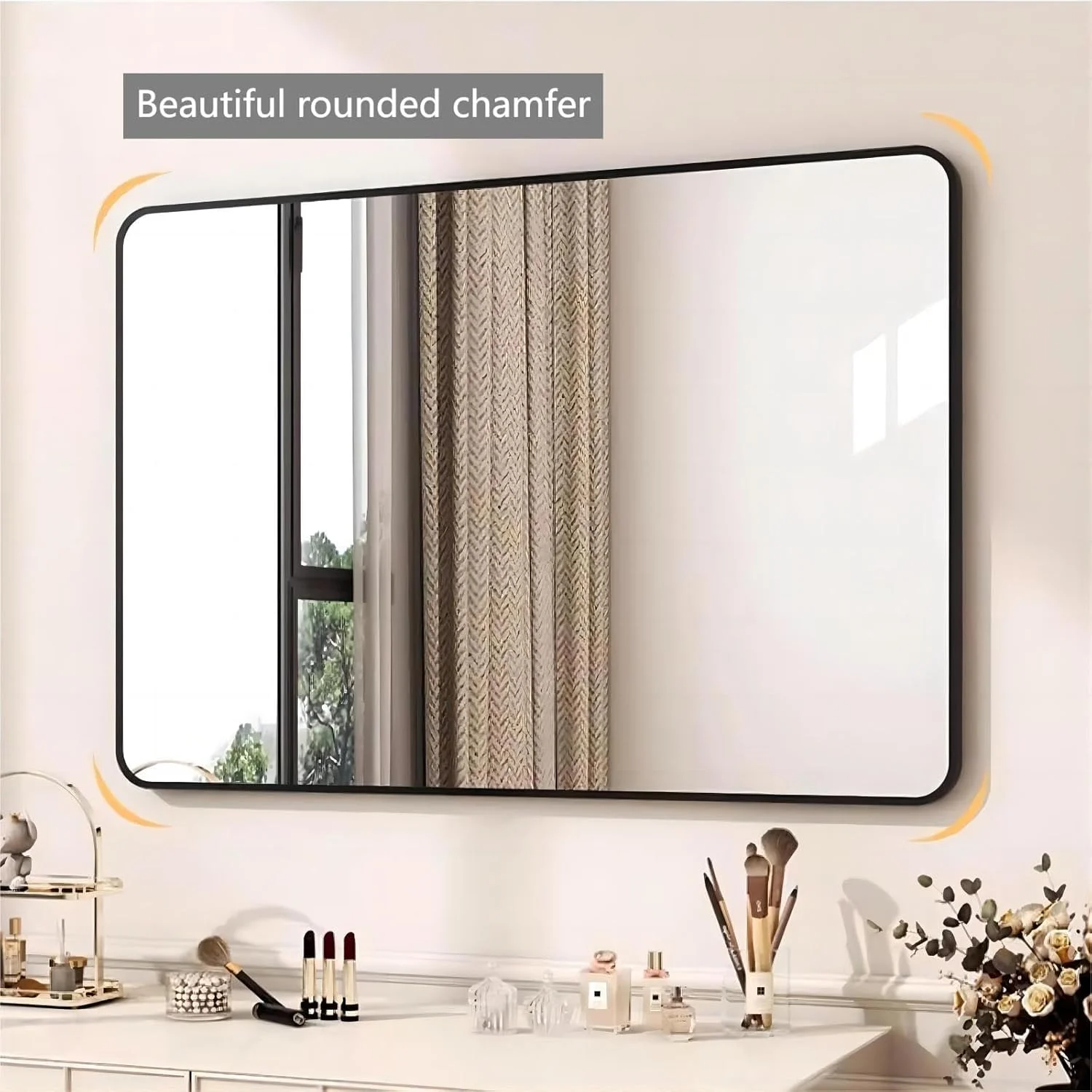 آینه دیواری حمام، قاب مشکی، مستطیل، نصب افقی/عمودی (مستطیل 70x50 سانتی متر)