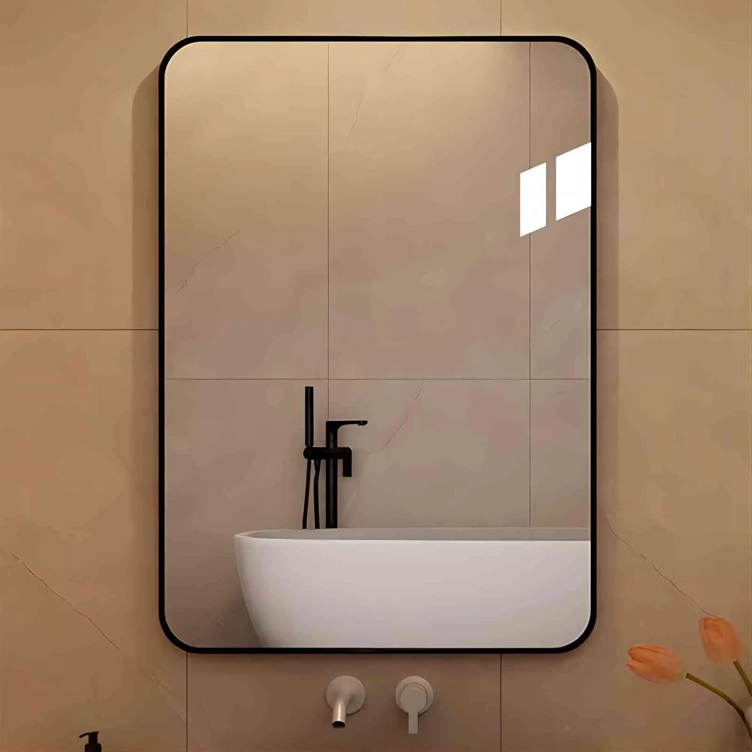 آینه دیواری حمام، قاب مشکی، مستطیل، نصب افقی/عمودی (مستطیل 70x50 سانتی متر)