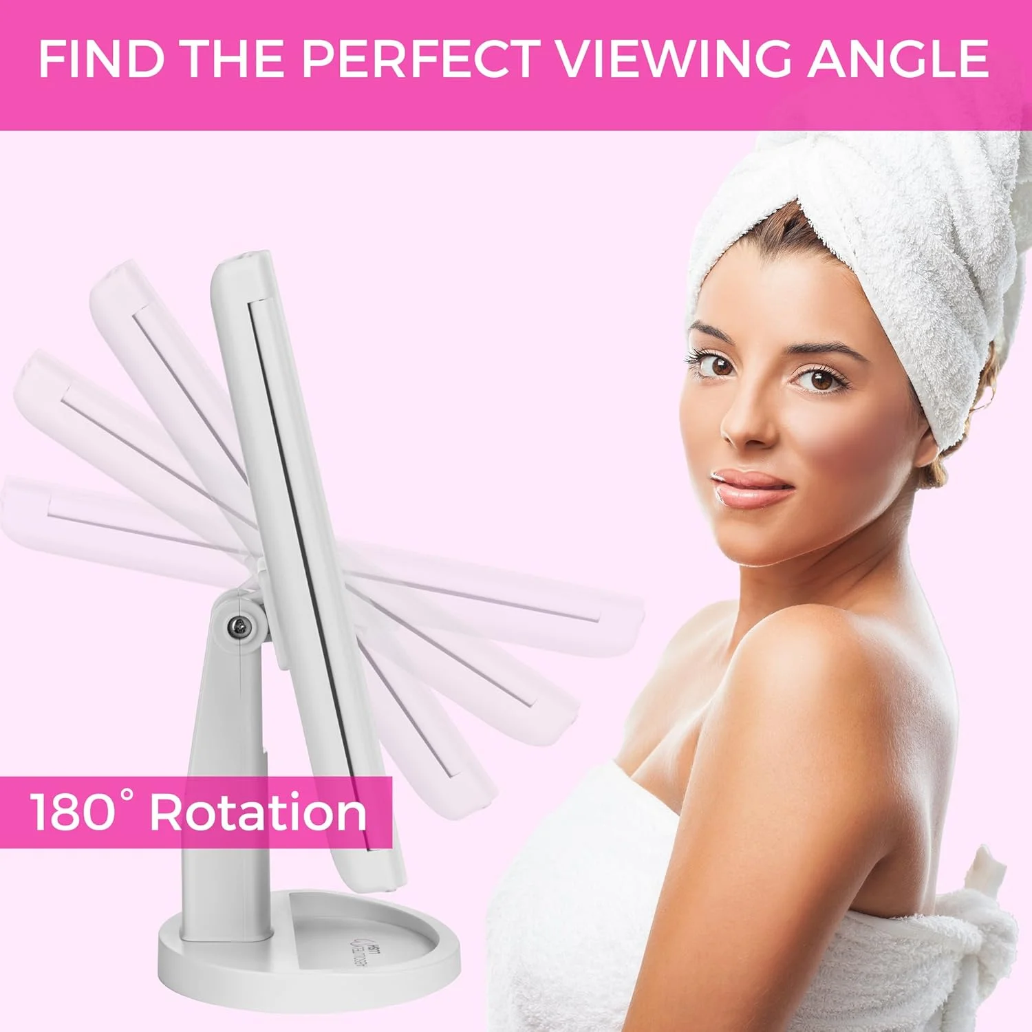 آینه آرایشی روشن با نور، آینه رومیزی با چراغ، کم نور شدن صفحه لمسی، سه تایی 1x 2X 3X بخش های بزرگنمایی، آینه بزرگنمایی روشن کننده آرایشی با وضوح بالا قابل حمل