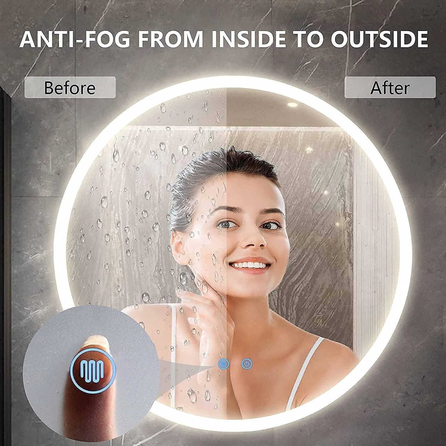 آینه گرد LED برای حمام در اندازه های 40/50/60/70/80 سانتی متر، آینه روشویی LED با کنترل لمسی، آینه آرایش قابل تنظیم نور برای دیوار، ضد بخار، حافظه، 3 رنگ، مقاوم در برابر شکستن (اندازه: 70 سانتی متر) (50 سانتی متر) آینه گرد LED برای حمام در اندازه های 40/50/60/70/80 سانتی متر، آینه روشویی LED با کنترل لمسی، آینه آرایش قابل تنظیم نور برای دیوار، ضد بخار، حافظه، 3 رنگ، مقاوم در برابر شکستن (اندازه: 70 سانتی متر) (50 سانتی متر)