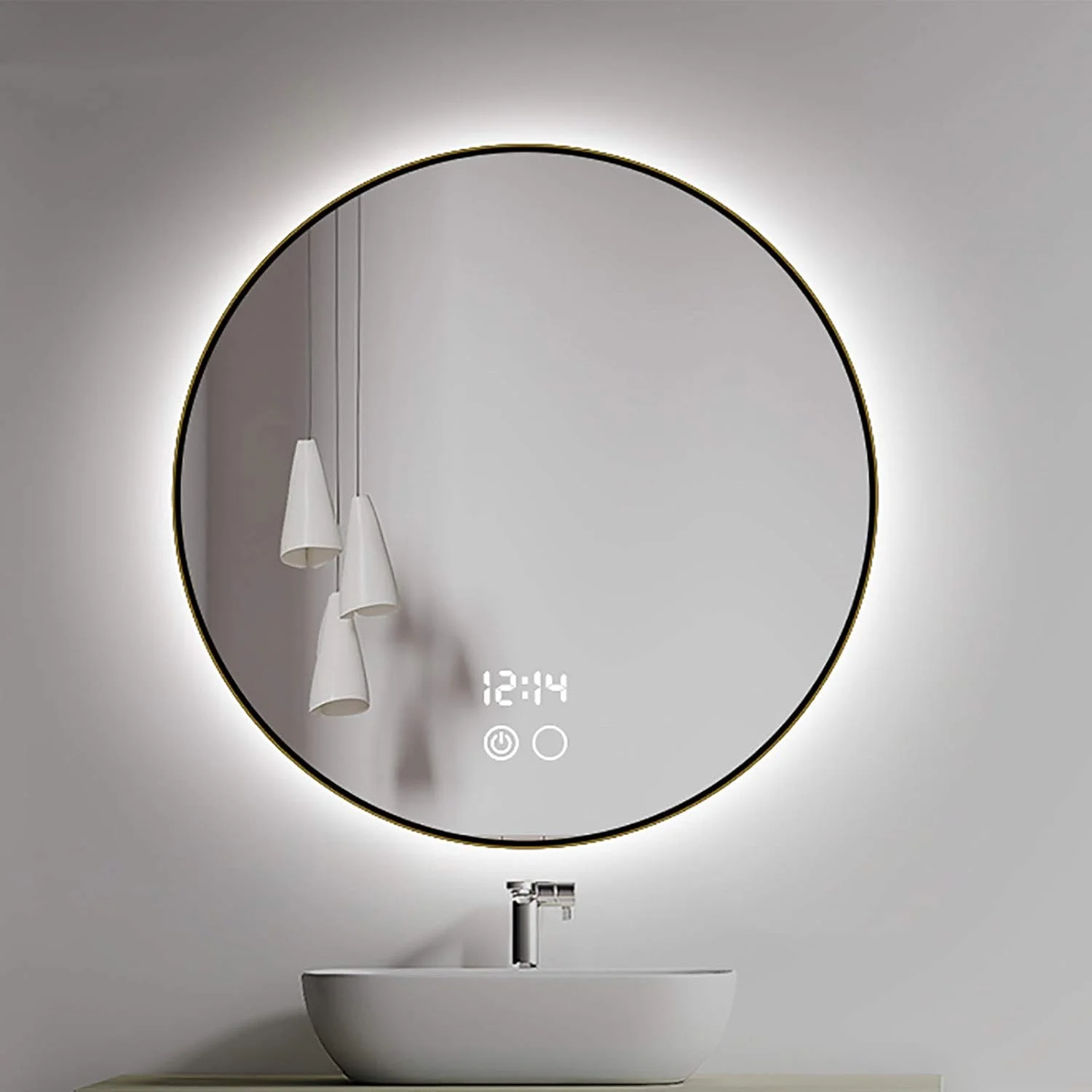 آینه گرد حمام با نور ال ای دی قابل تنظیم و قاب آلیاژ آلومینیوم، آینه آرایش دیواری، آینه اصلاح، اندازه: Φ60/70/80 سانتی متر (ال ای دی با قاب مشکی + ضد بخار) دو برابر راحتی آینه گرد حمام با نور ال ای دی قابل تنظیم و قاب آلیاژ آلومینیوم، آینه آرایش دیواری، آینه اصلاح، اندازه: Φ60/70/80 سانتی متر (ال ای دی با قاب مشکی + ضد بخار) دو برابر راحتی