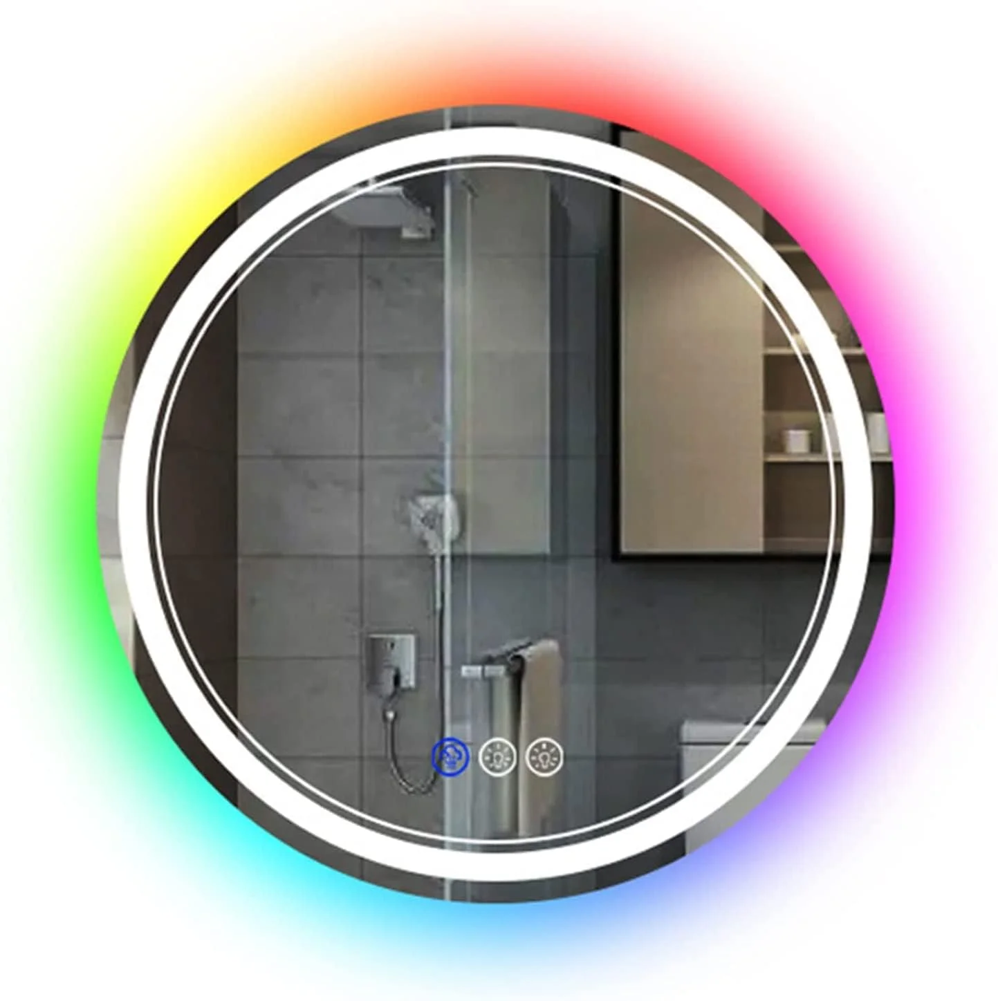 آینه حمام LED با نور پس زمینه RGB، آینه آرایشی گرد دیواری با کنترل لمسی، ضد بخار، ضد خرد شدن، کم نور شونده، عملکرد حافظه، شیشه سکوریت (اندازه: 24 اینچ) آینه حمام LED با نور پس زمینه RGB، آینه آرایشی گرد دیواری با کنترل لمسی، ضد بخار، ضد خرد شدن، کم نور شونده، عملکرد حافظه، شیشه سکوریت (اندازه: 24 اینچ)