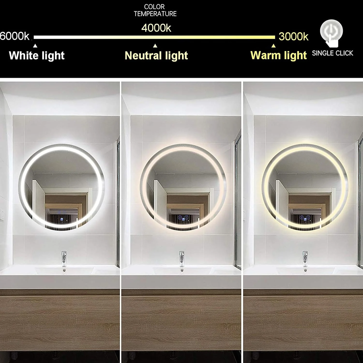 آینه حمام LED دیواری با نورپردازی، دارای سیستم ضد بخار، قابلیت تنظیم نور و کلید لمسی برای آرایش و اصلاح - دو برابر راحتی آینه حمام LED دیواری با نورپردازی، دارای سیستم ضد بخار، قابلیت تنظیم نور و کلید لمسی برای آرایش و اصلاح - دو برابر راحتی