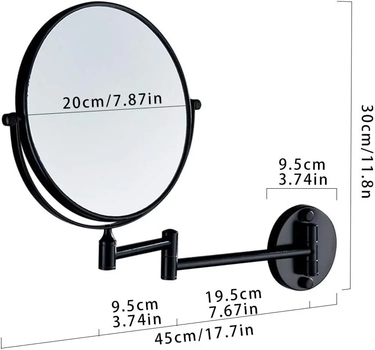 آینه گرد دو طرفه آفوگاتو 8 اینچی با بزرگنمایی 3 برابر، تاشو و چرخان 360 درجه، بدون نیاز به سوراخکاری، آینه آرایشی و اصلاح چرخشی دیواری مناسب حمام (مشکی) آینه گرد دو طرفه آفوگاتو 8 اینچی با بزرگنمایی 3 برابر، تاشو و چرخان 360 درجه، بدون نیاز به سوراخکاری، آینه آرایشی و اصلاح چرخشی دیواری مناسب حمام (مشکی)