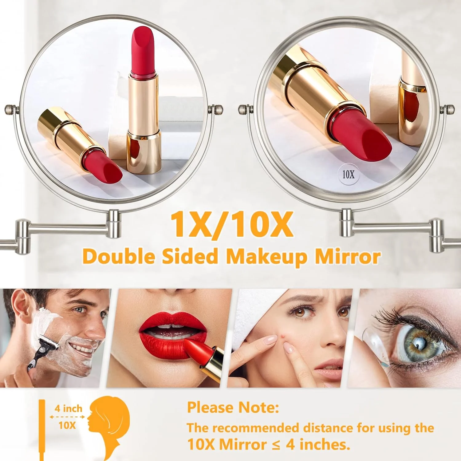 آینه آرایشی دیواری ALHAKIN - بزرگنمایی 10 برابر، 8 اینچ، دو طرفه، چرخان، با قابلیت افزایش طول، پرداخت نیکل آینه آرایشی دیواری ALHAKIN - بزرگنمایی 10 برابر، 8 اینچ، دو طرفه، چرخان، با قابلیت افزایش طول، پرداخت نیکل