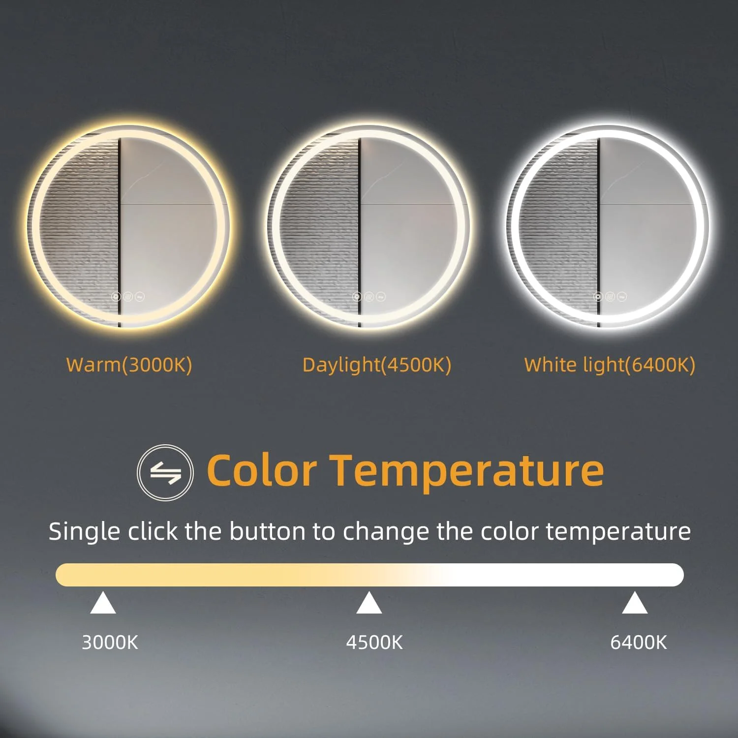 آینه گرد 700 میلیمتری حمام با نور LED، آینه روشویی دیواری با دیمر، LED سه رنگ قابل تنظیم، بخاری ضد بخار، دارای استاندارد ضدآب IP44. آینه گرد 700 میلیمتری حمام با نور LED، آینه روشویی دیواری با دیمر، LED سه رنگ قابل تنظیم، بخاری ضد بخار، دارای استاندارد ضدآب IP44.