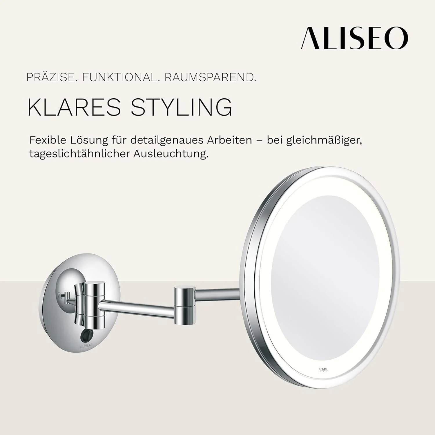 آینه آرایشی چراغ دار ALISEO مدل City Light با بازوی چرخشی دوبل - نور SMD LED بدون نیاز به تعمیر و نگهداری - نصب دیواری، گرد، قطر 250 میلی متر، کروم آینه آرایشی چراغ دار ALISEO مدل City Light با بازوی چرخشی دوبل - نور SMD LED بدون نیاز به تعمیر و نگهداری - نصب دیواری، گرد، قطر 250 میلی متر، کروم