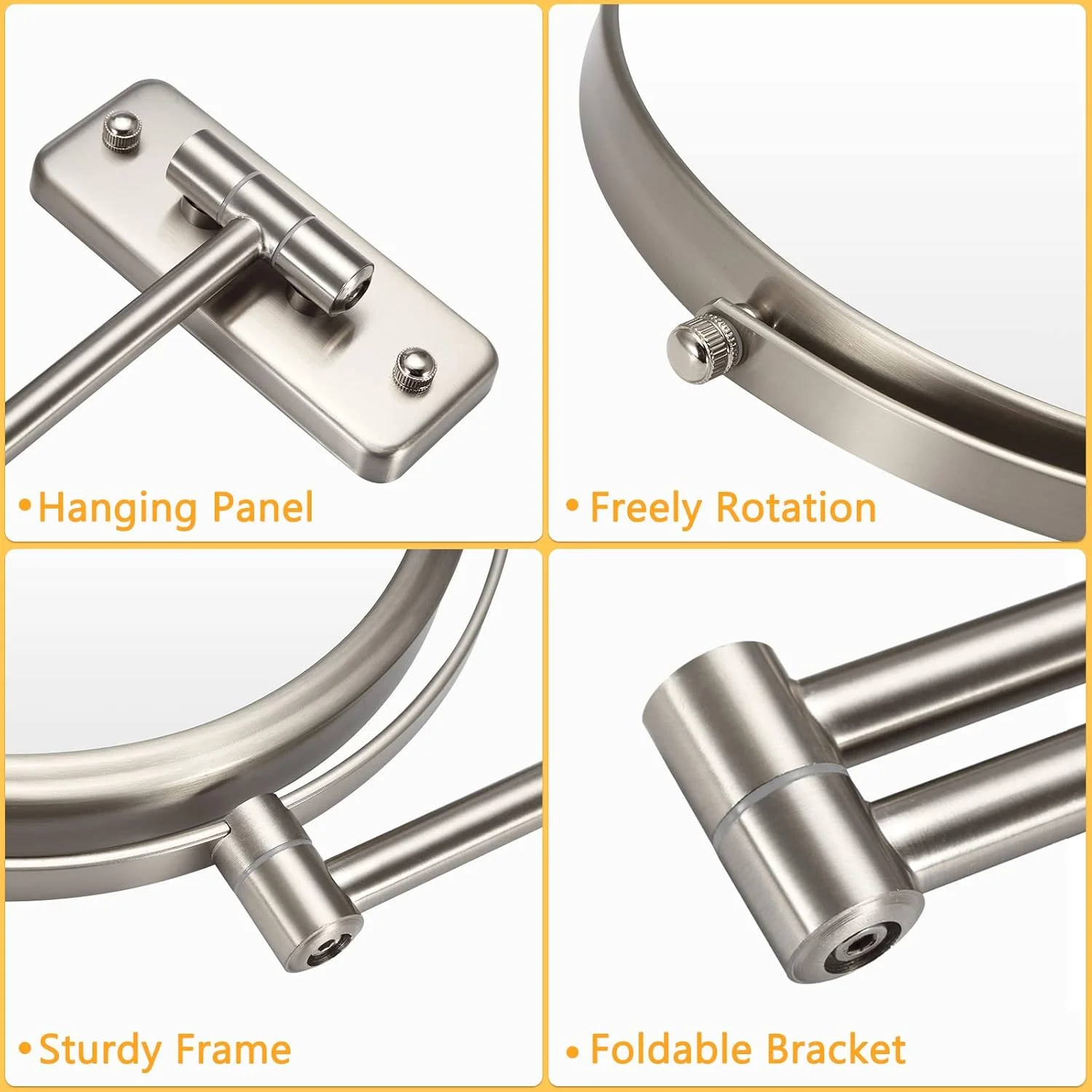 آینه آرایشی دیواری ALHAKIN - بزرگنمایی 10 برابر، 8 اینچ، دو طرفه، چرخان، با قابلیت افزایش طول، پرداخت نیکل آینه آرایشی دیواری ALHAKIN - بزرگنمایی 10 برابر، 8 اینچ، دو طرفه، چرخان، با قابلیت افزایش طول، پرداخت نیکل