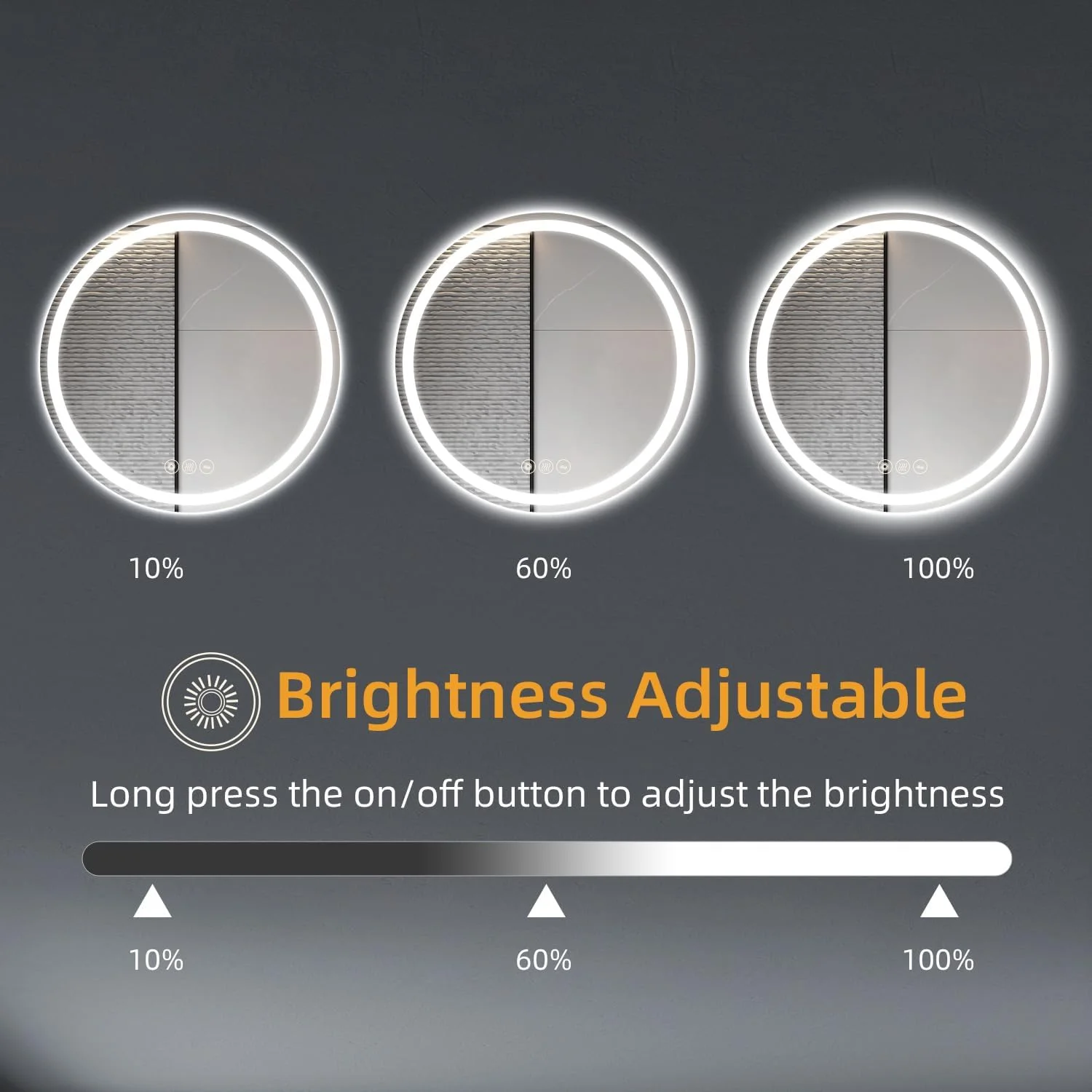 آینه گرد 700 میلیمتری حمام با نور LED، آینه روشویی دیواری با دیمر، LED سه رنگ قابل تنظیم، بخاری ضد بخار، دارای استاندارد ضدآب IP44. آینه گرد 700 میلیمتری حمام با نور LED، آینه روشویی دیواری با دیمر، LED سه رنگ قابل تنظیم، بخاری ضد بخار، دارای استاندارد ضدآب IP44.