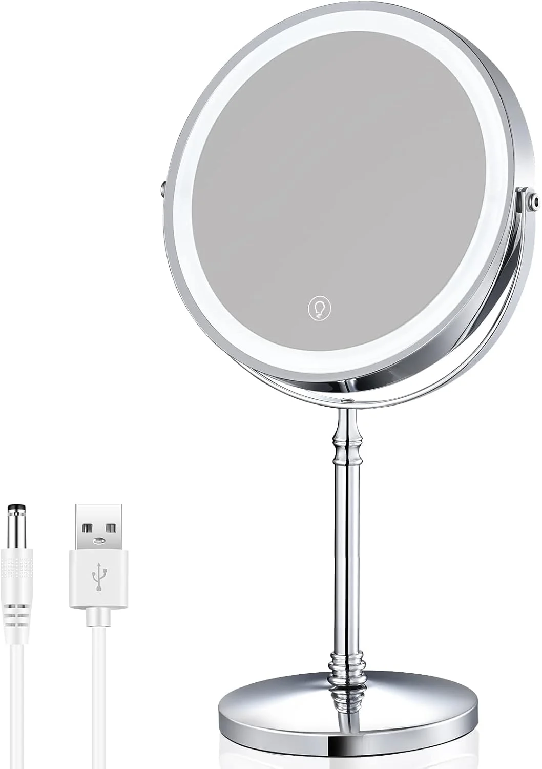 آینه آرایشی شارژی 8 اینچی با نور، آینه رومیزی بزرگنمایی 10 برابر با 3 رنگ نور LED، آینه آرایشی دو طرفه با باتری، دکمه لمسی تنظیم روشنایی آینه آرایشی شارژی 8 اینچی با نور، آینه رومیزی بزرگنمایی 10 برابر با 3 رنگ نور LED، آینه آرایشی دو طرفه با باتری، دکمه لمسی تنظیم روشنایی