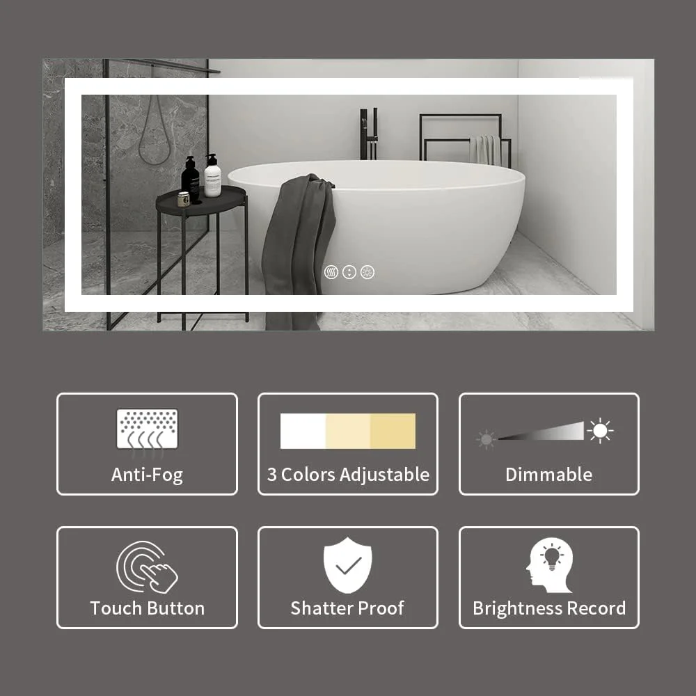 آینه حمام ال ای دی Amorho با نور پس زمینه و جلو، 72" X32"، آینه دیواری بزرگ با قابلیت تنظیم نور، ضد بخار، ضد شکست، حافظه، 3 رنگ، آینه روشویی ال ای دی دوبل آینه حمام ال ای دی Amorho با نور پس زمینه و جلو، 72" X32"، آینه دیواری بزرگ با قابلیت تنظیم نور، ضد بخار، ضد شکست، حافظه، 3 رنگ، آینه روشویی ال ای دی دوبل