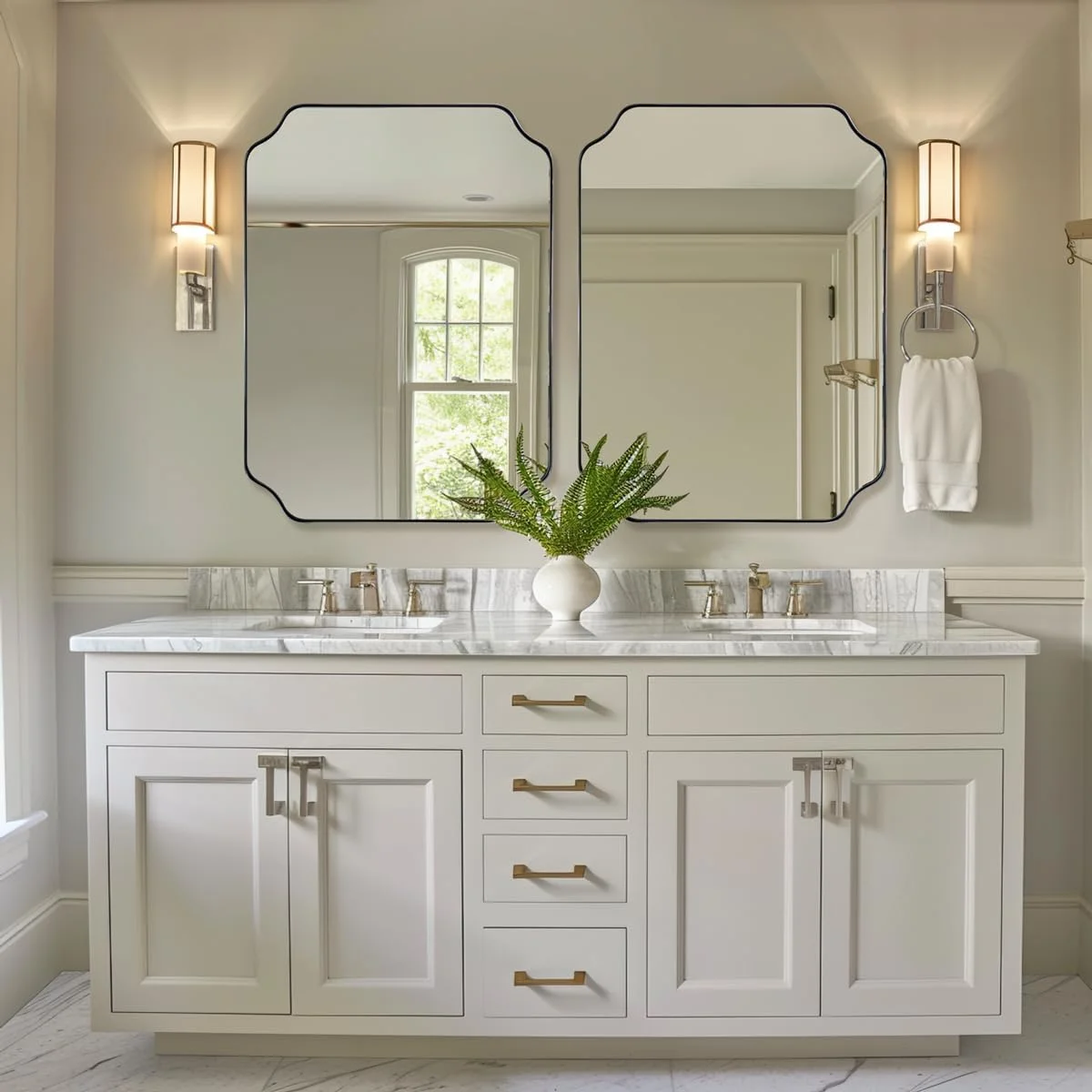 آینه دکوراتیو لبه دار ANDY STAR، مناسب سرویس بهداشتی، 60x80 سانتی متر، قاب استیل ضد زنگ نیکل برس خورده