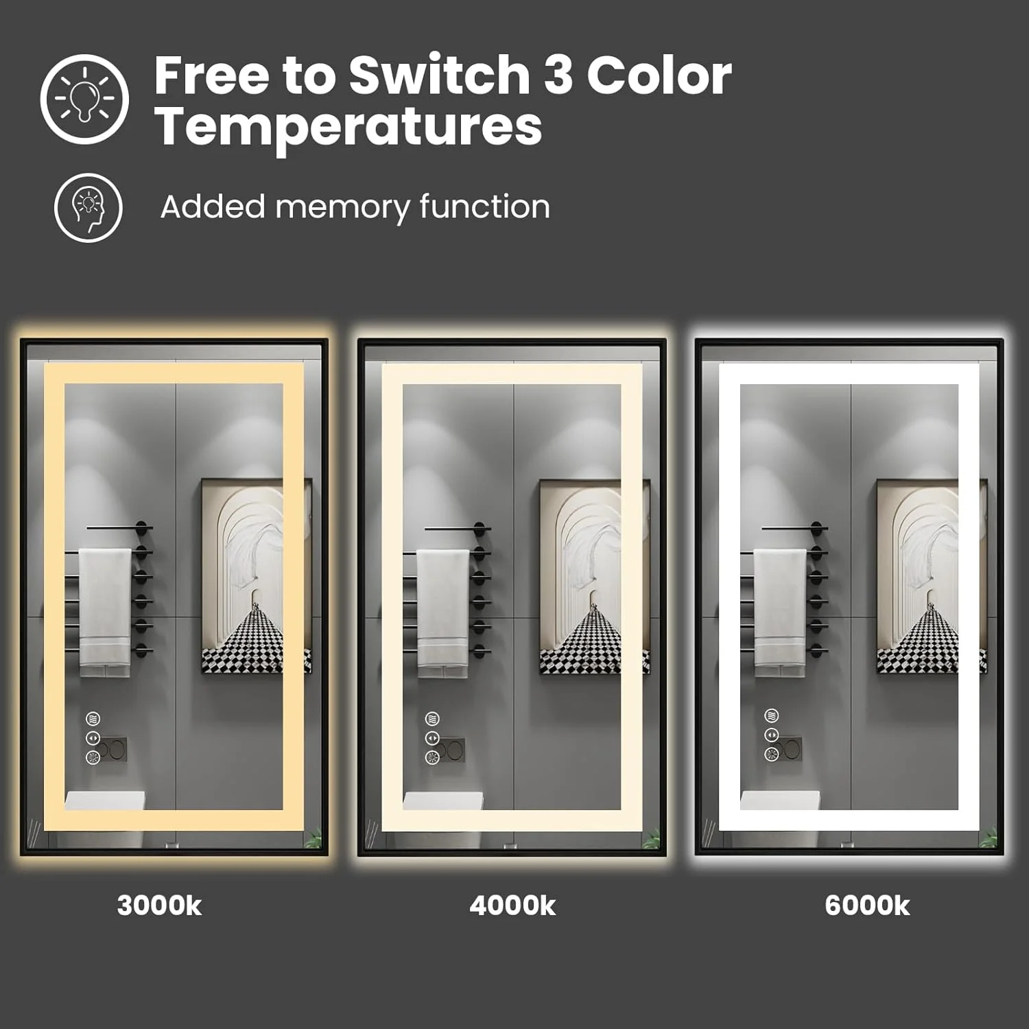 آینه حمام ال ای دی Amorho با قاب مشکی، نور جلو و نور پس زمینه، نور قابل تنظیم، ضد بخار، ضد خرد شدن، حافظه، 3 رنگ، آینه روشویی ال ای دی دوبل 100x90 سانتی متر آینه حمام ال ای دی Amorho با قاب مشکی، نور جلو و نور پس زمینه، نور قابل تنظیم، ضد بخار، ضد خرد شدن، حافظه، 3 رنگ، آینه روشویی ال ای دی دوبل 100x90 سانتی متر