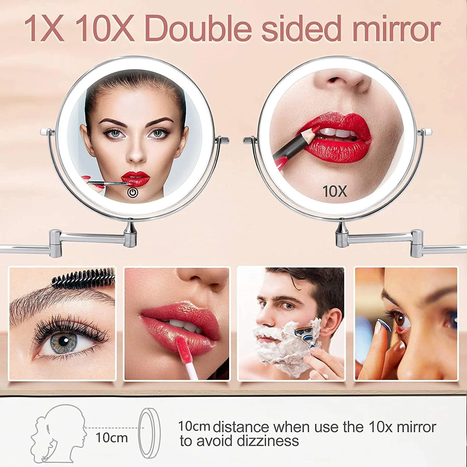 آینه آرایشی دیواری LED شارژی Angju، آینه 8 اینچی با قابلیت بزرگنمایی 1X/10X، دارای 3 رنگ نور، چرخش 360 درجه و قابلیت افزایش طول آینه آرایشی دیواری LED شارژی Angju، آینه 8 اینچی با قابلیت بزرگنمایی 1X/10X، دارای 3 رنگ نور، چرخش 360 درجه و قابلیت افزایش طول