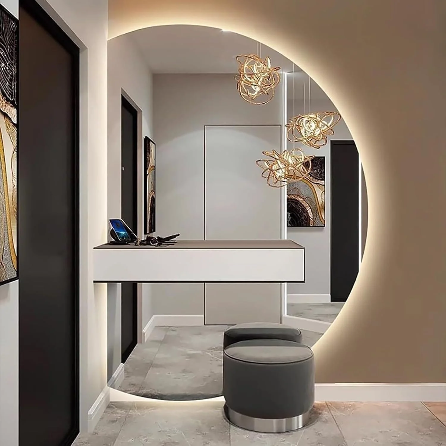 آینه حمام ضد بخار، آینه دیواری LED با قابلیت تنظیم نور و سه رنگ نور با کلید لمسی - آینه آرایش هوشمند مدرن برای دکور (برش سمت چپ 80x120 سانتی متر) آینه حمام ضد بخار، آینه دیواری LED با قابلیت تنظیم نور و سه رنگ نور با کلید لمسی - آینه آرایش هوشمند مدرن برای دکور (برش سمت چپ 80x120 سانتی متر)