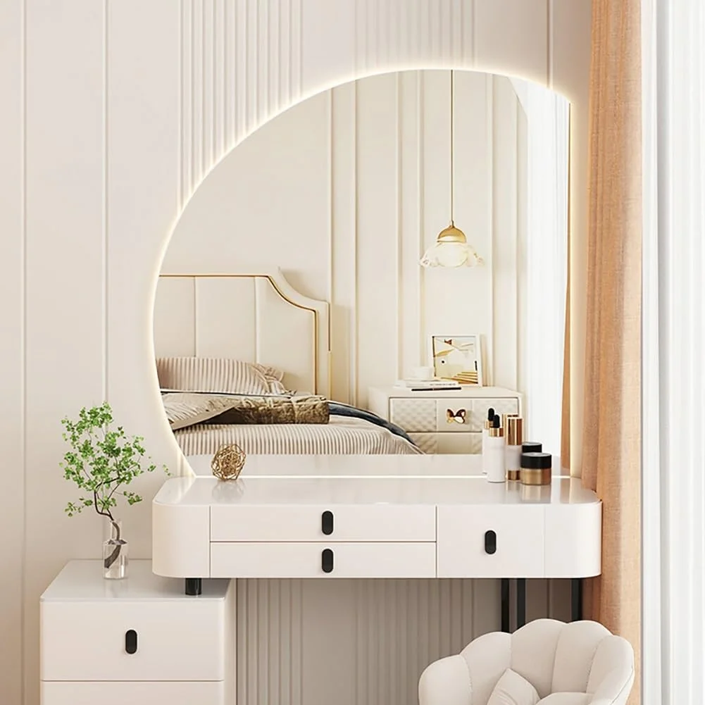 آینه آرایشی LED هوشمند ضد بخار، آینه دیواری حمام با قابلیت تنظیم نور در 3 رنگ، مناسب برای اتاق خواب، ورودی، دستشویی (برش زیر راست 28"L x 28"W)