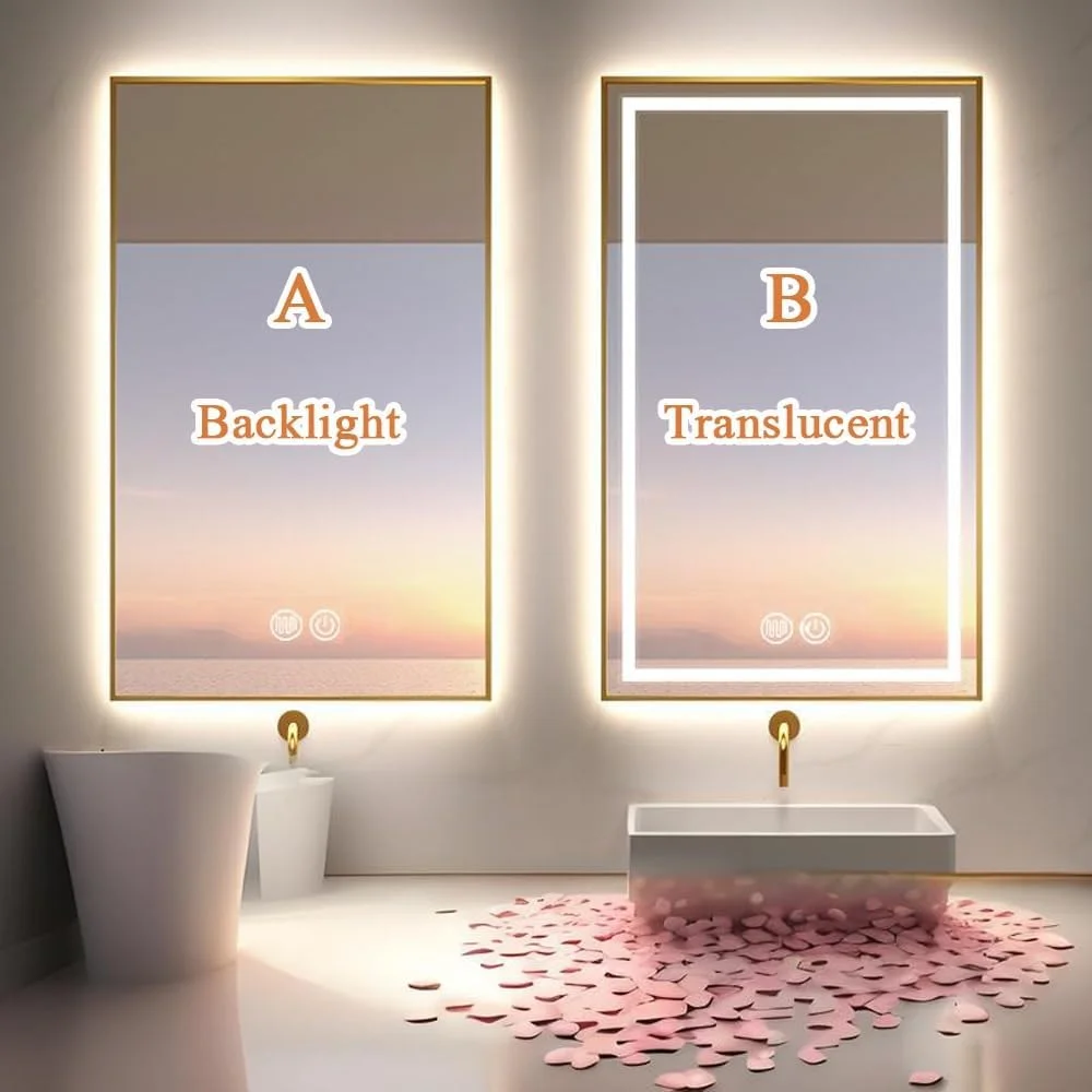 آینه روشویی ضد بخار با نور پس زمینه برای دکور دیوار حمام، افقی/عمودی، 3 رنگ، LED دیمر دار، تمام قد (نقره ای-a، 50x70 سانتی متر / 19.7x27.5 اینچ) (طلایی a، 60x80 سانتی متر / 23.6x31.5 اینچ) آینه روشویی ضد بخار با نور پس زمینه برای دکور دیوار حمام، افقی/عمودی، 3 رنگ، LED دیمر دار، تمام قد (نقره ای-a، 50x70 سانتی متر / 19.7x27.5 اینچ) (طلایی a، 60x80 سانتی متر / 23.6x31.5 اینچ)