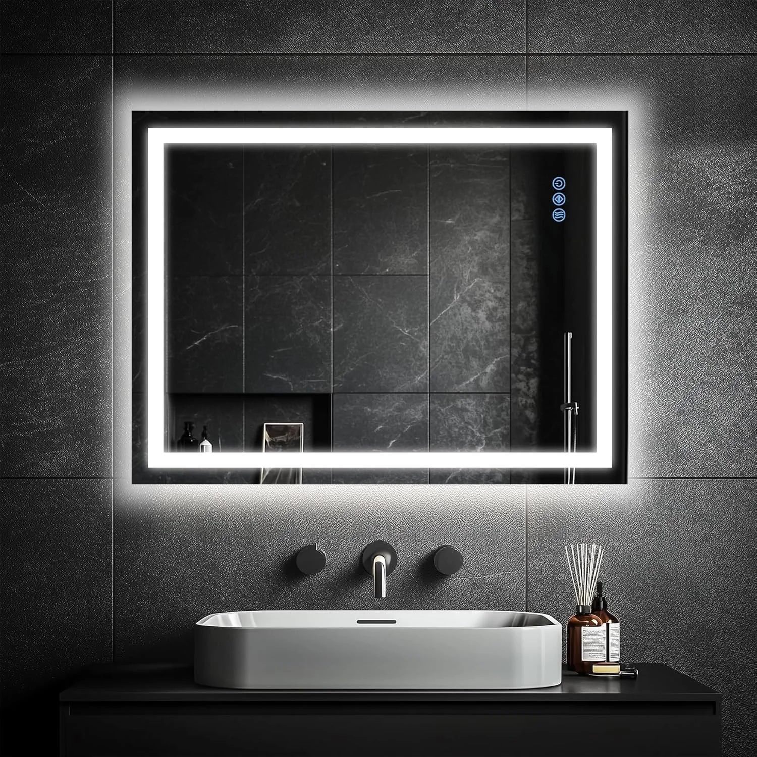 آینه حمام ال ای دی Antok با ابعاد 60 در 90 سانتی‌متر، دارای چراغ، ضد بخار، با قابلیت تنظیم نور، آینه روشویی چراغ‌دار با شیشه حرارت دیده، عملکرد حافظه، 3 رنگ نور، استفاده ایمن (افقی/عمودی)