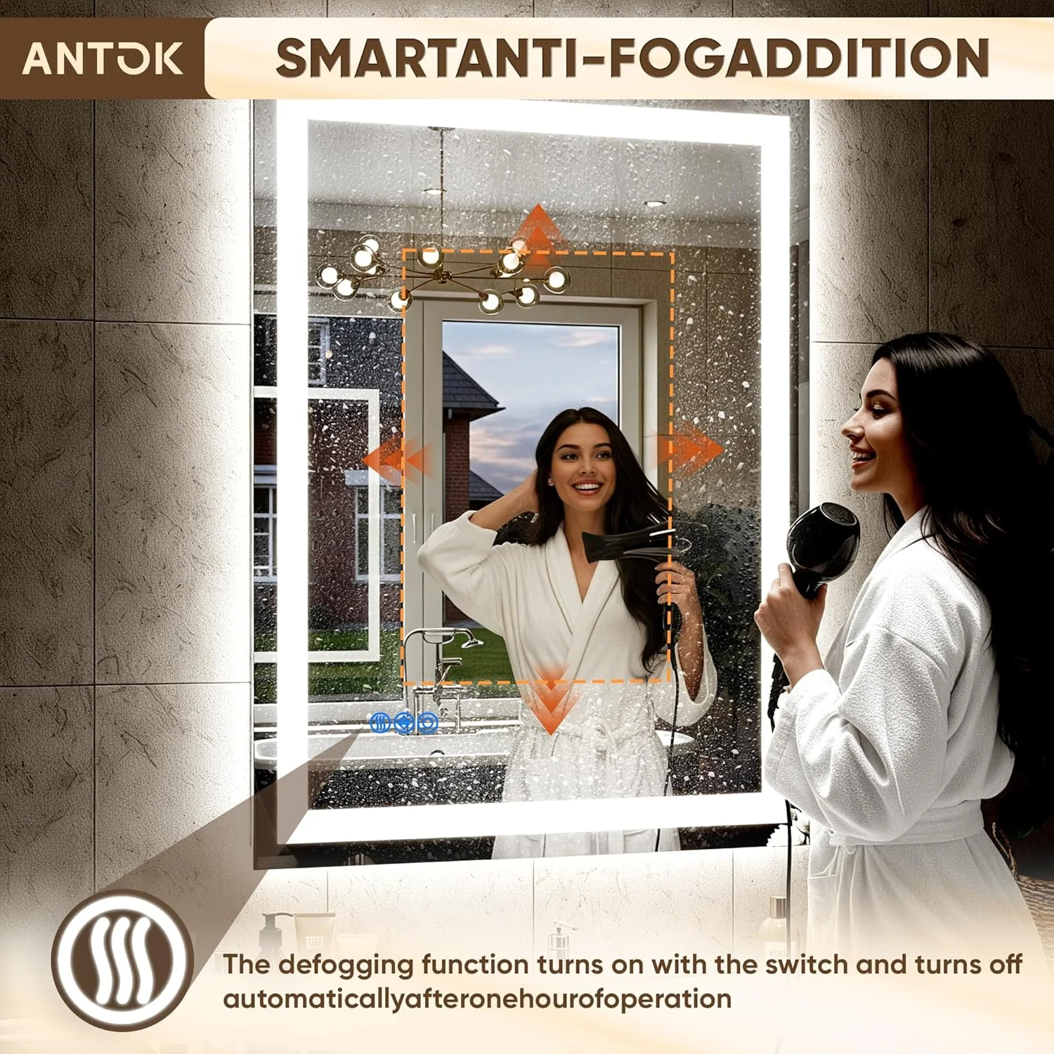 آینه حمام ال ای دی Antok با ابعاد 60 در 90 سانتیمتر، دارای چراغ، ضد بخار، با قابلیت تنظیم نور، آینه روشویی چراغدار با شیشه حرارت دیده، عملکرد حافظه، 3 رنگ نور، استفاده ایمن (افقی/عمودی) آینه حمام ال ای دی Antok با ابعاد 60 در 90 سانتیمتر، دارای چراغ، ضد بخار، با قابلیت تنظیم نور، آینه روشویی چراغدار با شیشه حرارت دیده، عملکرد حافظه، 3 رنگ نور، استفاده ایمن (افقی/عمودی)
