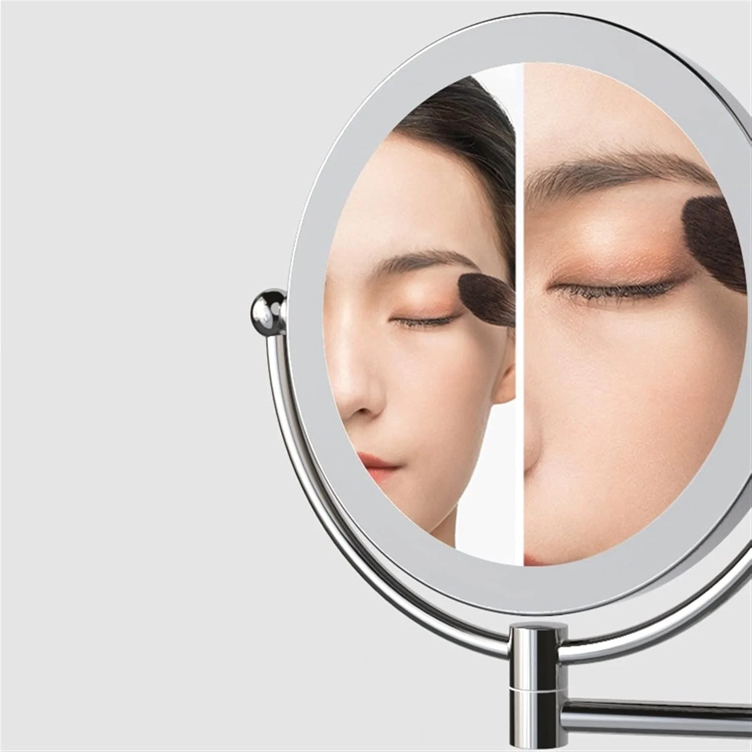 آینه آرایش حمام با دوشاخه، آینه دیواری تاشو بزرگنما، آینه دو طرفه لمسی با نور قابل تنظیم برای حمام